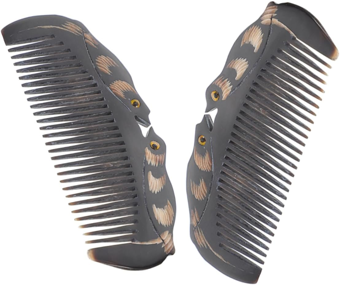 Beavorty 2Pcs Natural Ox Horn Comb Wide Tooth Curl Comb for Women Hair Styling Tool image number 4