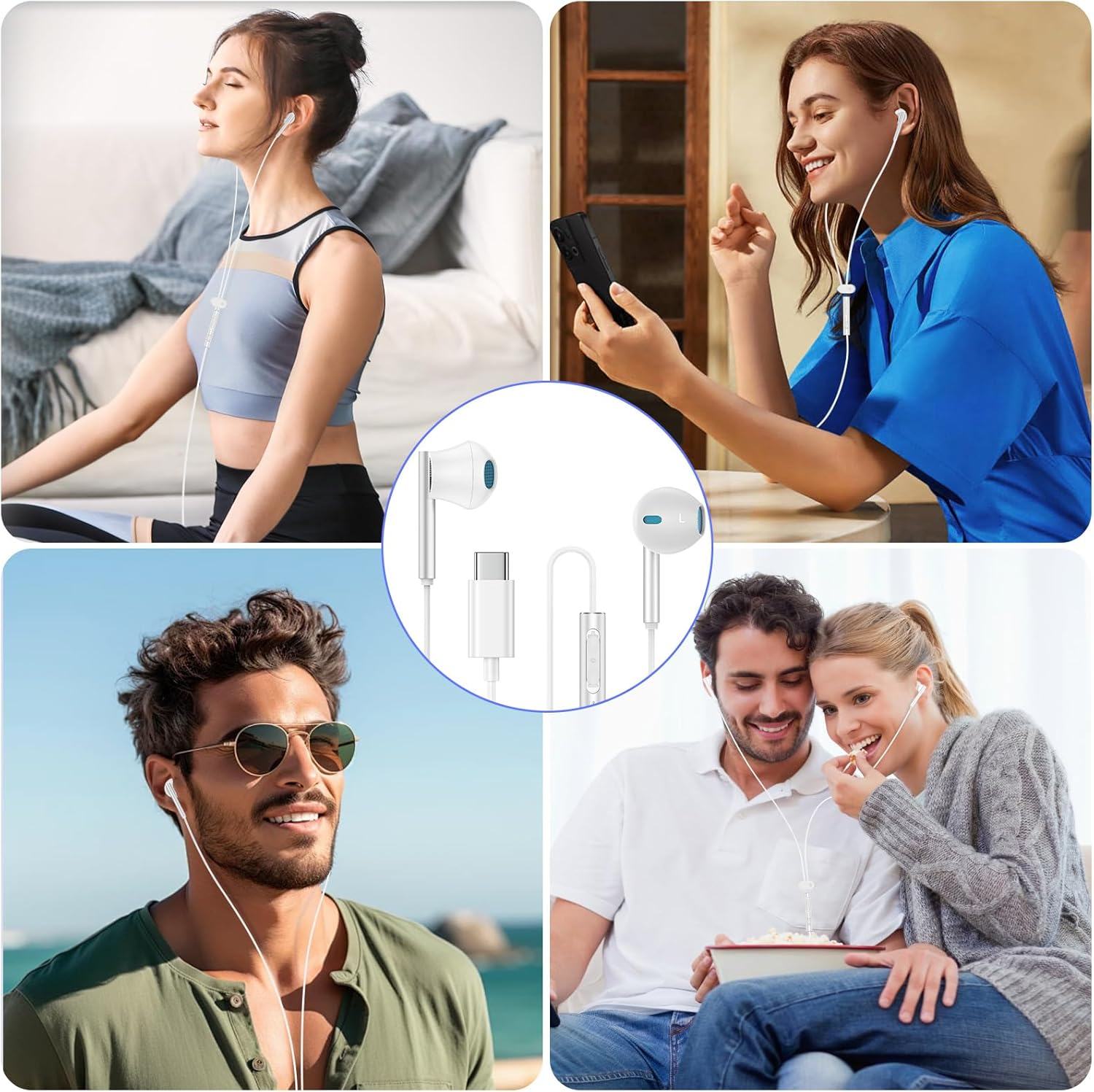 USB C Headphones Wired Earbuds for Iphone 16E/16 Pro Max/16 Pro/16 Plus/16/15,Android Type C Hifi Stereo Earphones Wired with Mic & Volume Control for Samsung Galaxy S25 Edge/S24 Fe,Google Pixel 9/8/7