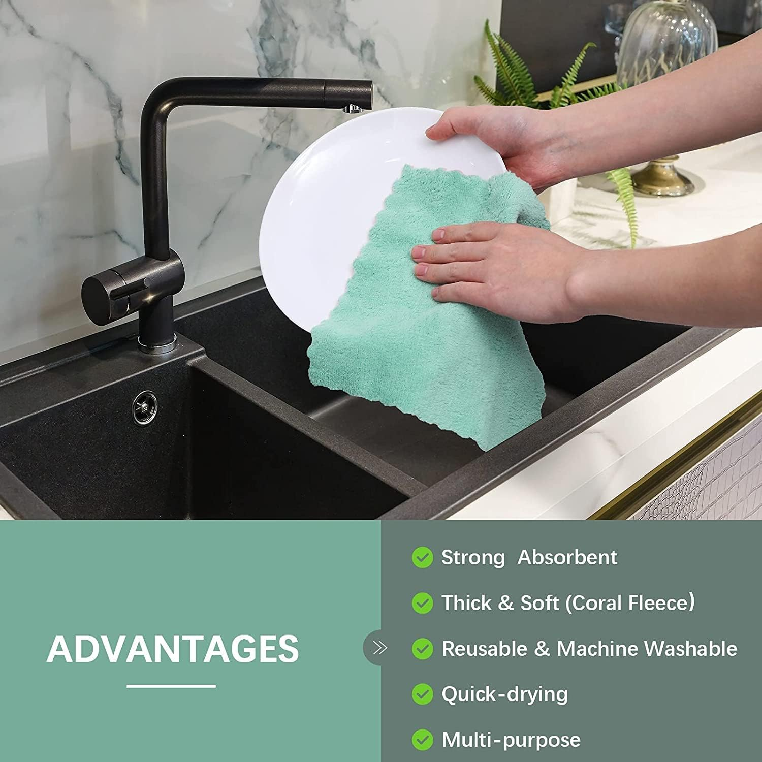 10 Pack Kitchen Dishcloths - Super Absorbent Coral Velvet Dish Cloths, 25 X 25 CM Lint-Free No Odor Microfiber Cleaning Cloth Fast Drying Dish Rags, Reusable Household Cleaning Cloths image number 5