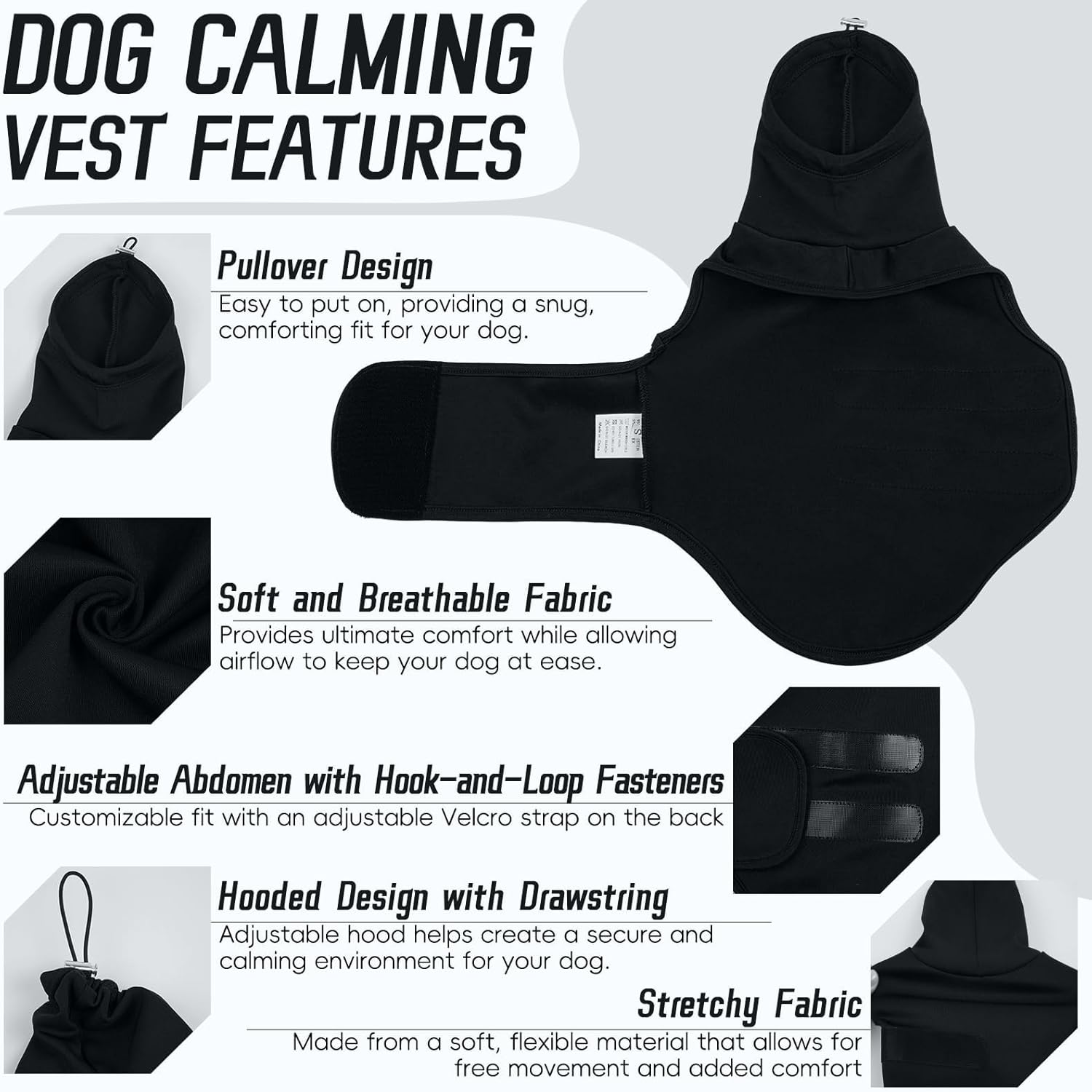 Iecoii Calming Vest for Dogs Anxiety, Separation Anxiety Relief for Medium Breeds, Calming Head and Ear Wraps for Dogs, Dog Anxious Relief Shirt for Males and Females, Loud Music, M, Black image number 5