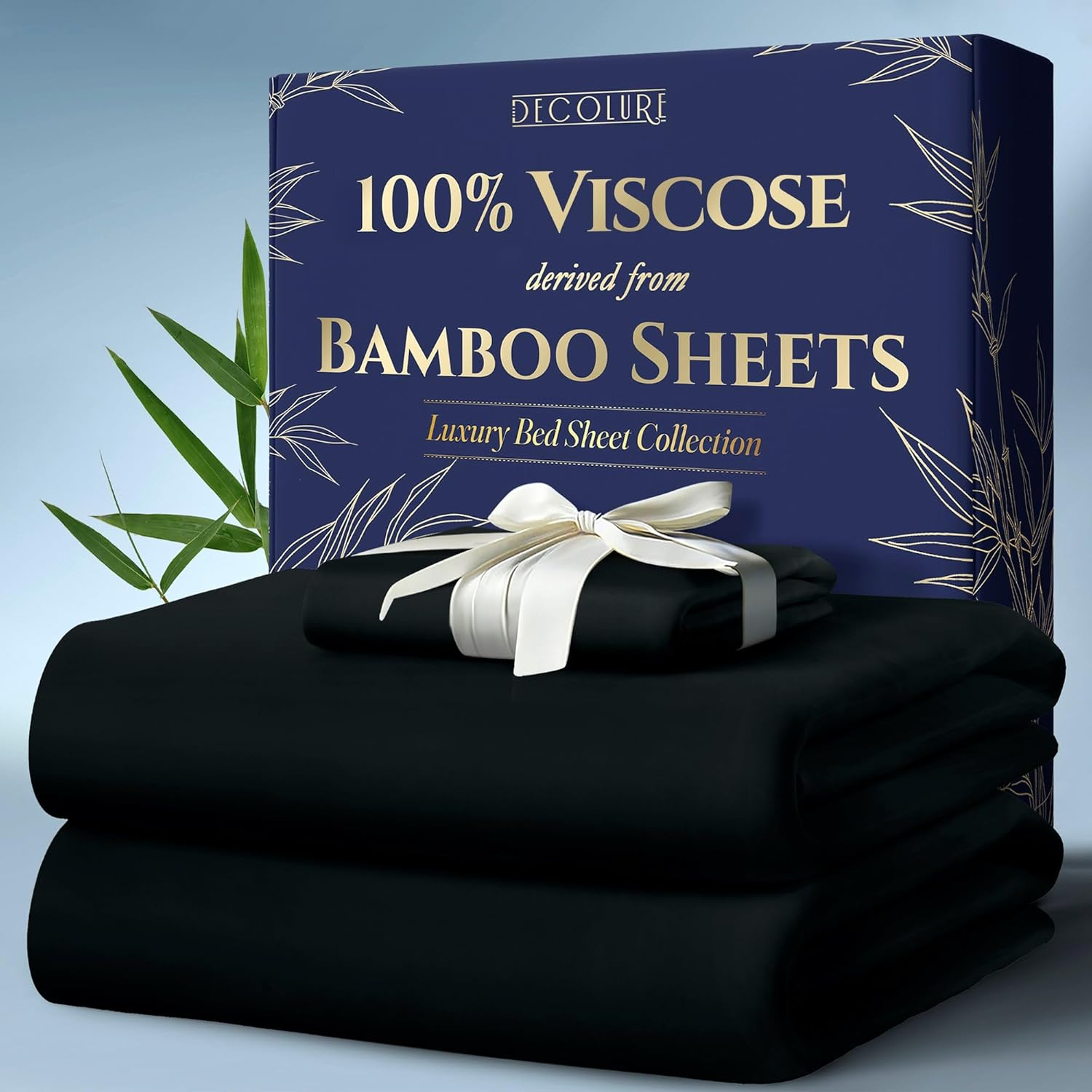DECOLURE 100% Organic Viscose Derived from Bamboo Sheets King Size 4Pcs - Ultra Soft & Luxuriously Cooling, 17" Deep Pocket, Double Stitching, Perfect for Hot Sleepers - King Bed Sheets (Light Grey)