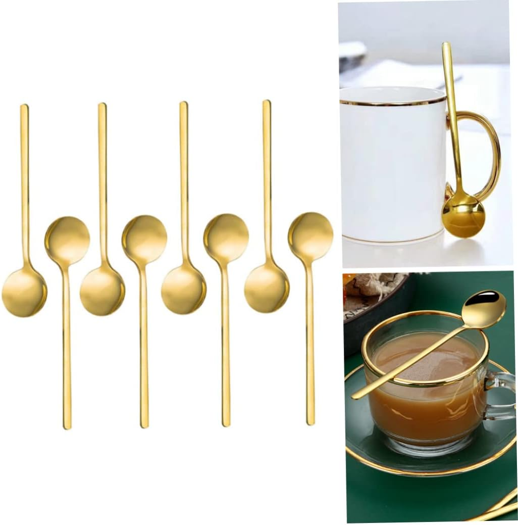 Stainless Steel Espresso Spoons Gold Plated Teaspoons Set Coffee Sugar Spoons for Cake 8PCS Stainless Steel Espresso image number 2