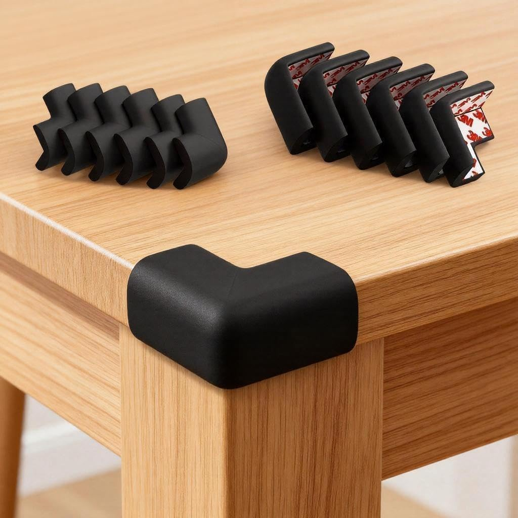 Chionwen 12 Packs Baby Safety Corner Guards (Black) - L-Shaped NBR Foam Corner Protector, Non-Toxic Soft Bumpers for Table, Desk, Sofa Baby Proofing, Easy Installation with Adhesive Tape image number 5