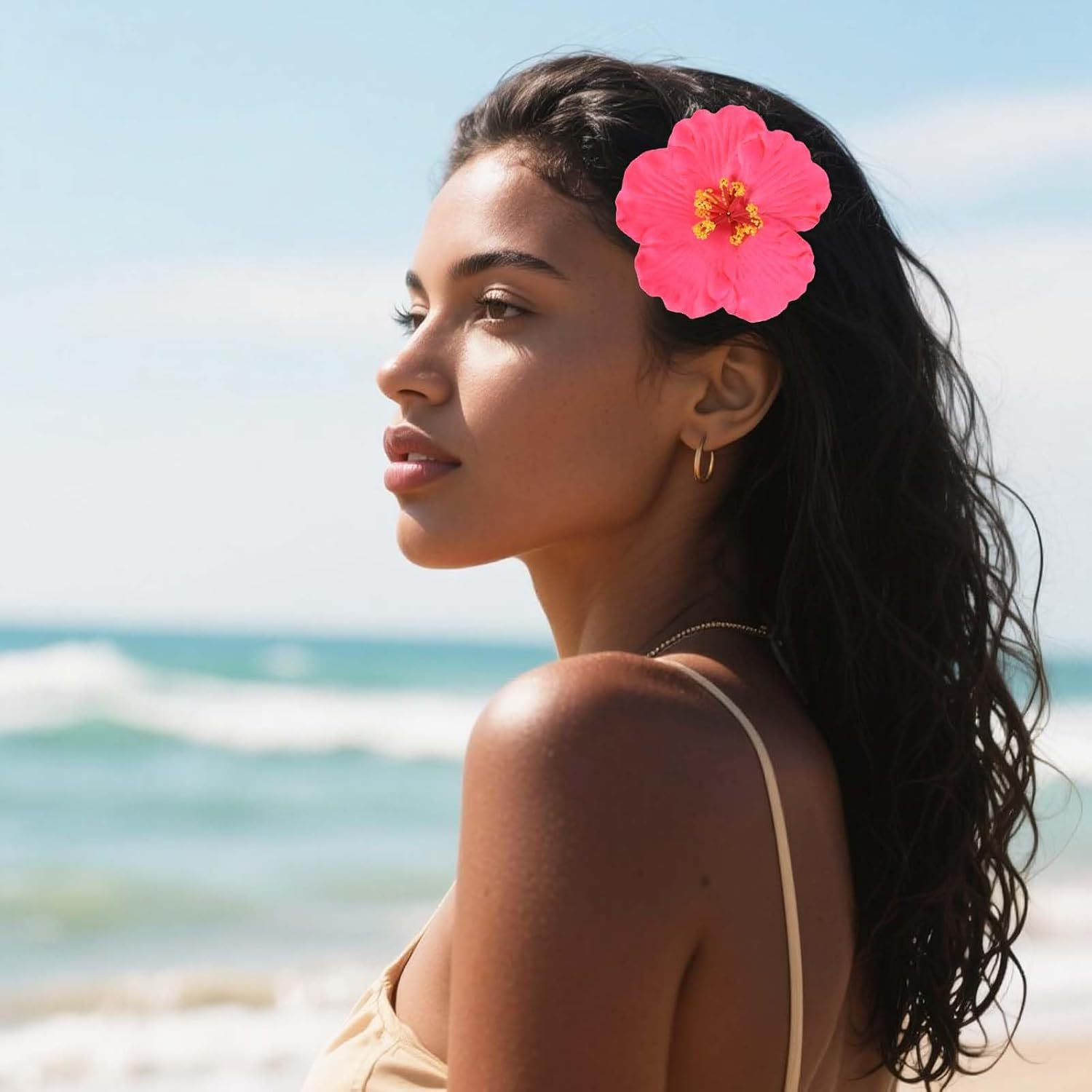 Tropical Flowers Hair Clip, Pack of 4 Hair Clips with Hawaiian Flowers, Hawaiian Plumeria Hair Clip, Hibiscus Flower Clip for Women, for Wedding, Holiday, Beach Party, 4 Colours image number 6