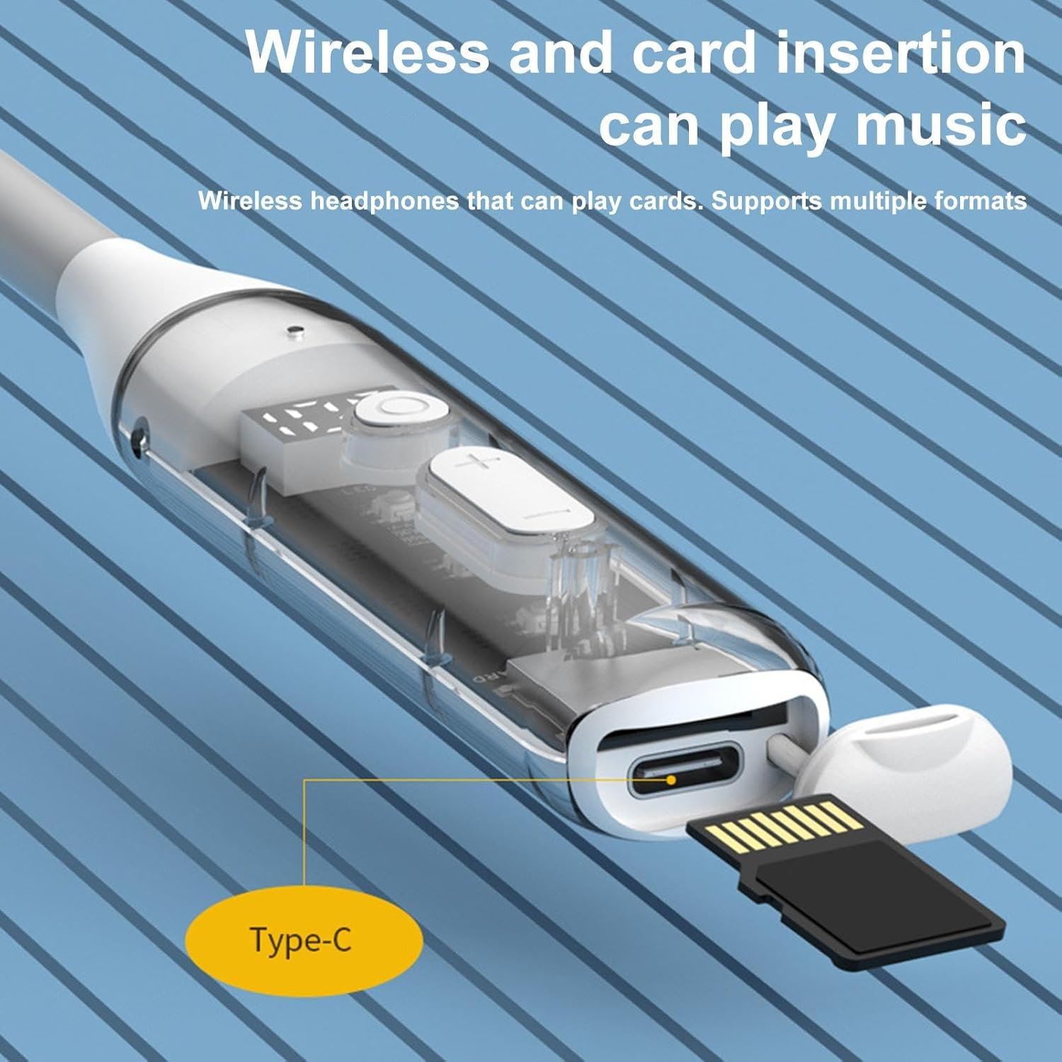 JIEBWCHA Wireless Neckband Headphones,In-Ear Earphones with Microphone - Magnetic Ergonomic Transparent Headset Earphone for Outdoor Running Sport Work Home Men Women image number 2