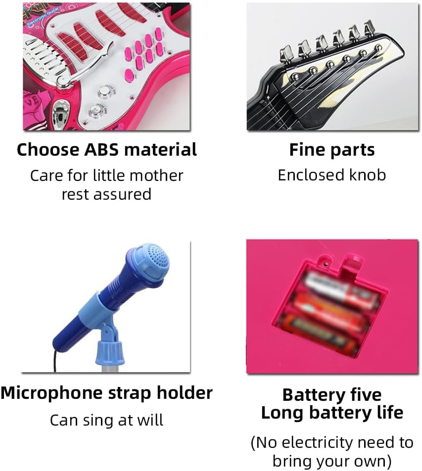 Karaoke Microphone Guitar Musical Set Multifunctional Musical Instruments Kits Adjustable Volume Enclosed Knobs Electric Guitar with Microphone Amplifier image number 6