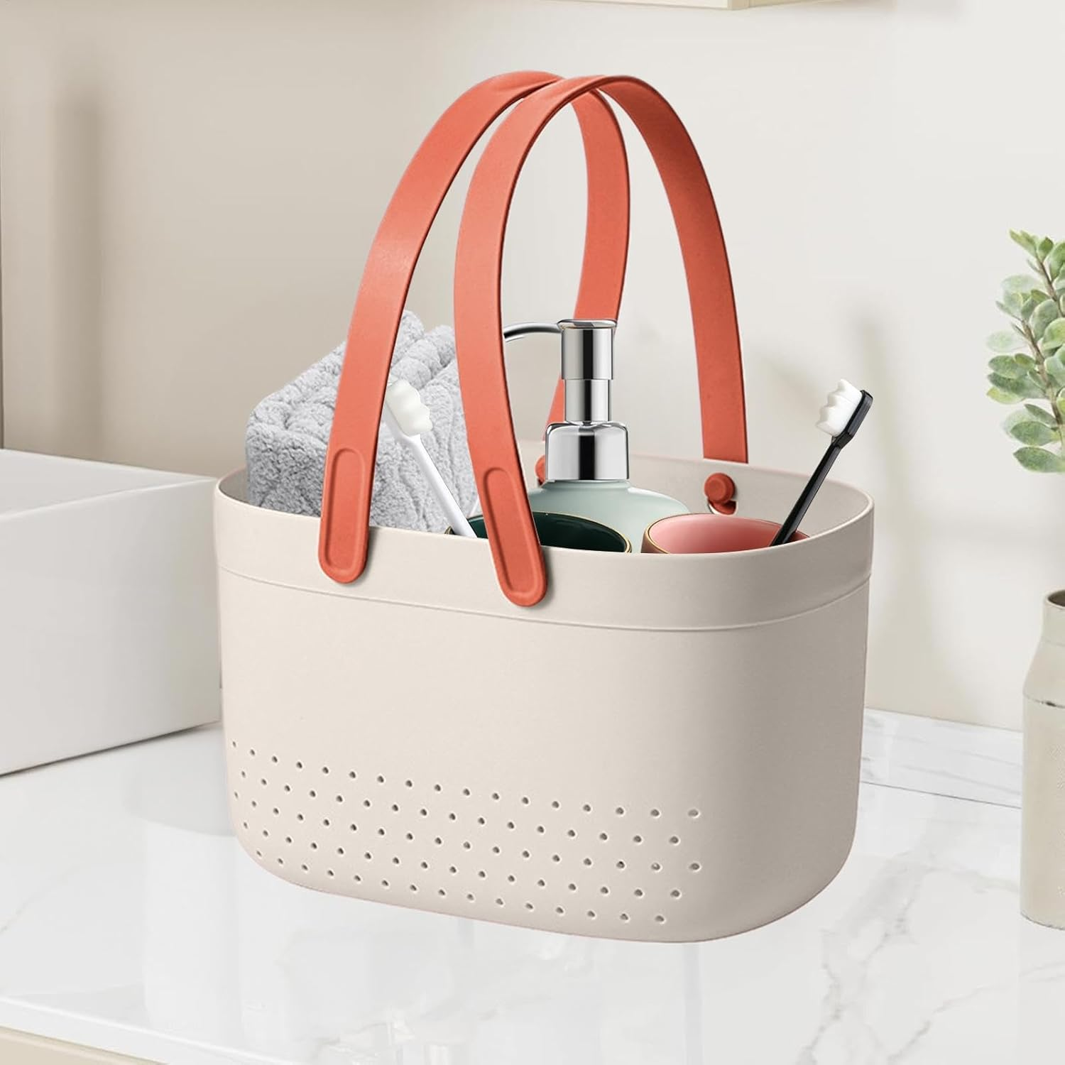 Toiletry Basket for Bathroom, Drainage Box for Shower, Bath Storage Baskets, Shower Bin Organizer for Bathroom Kitchen, Drainage Shower Organizer image number 6