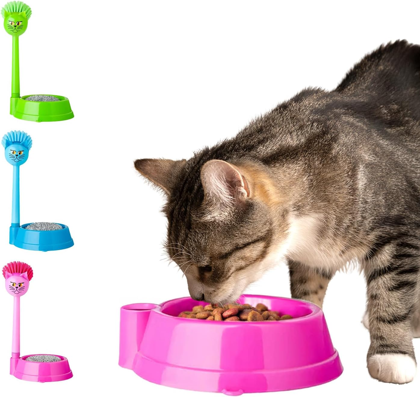 Avilia Heavy Duty Plastic Cat Dog Bowl Set with Brush and Sponge with Soft Bristles Ideal for Grooming Your Pet'S Fur and Paws image number 4