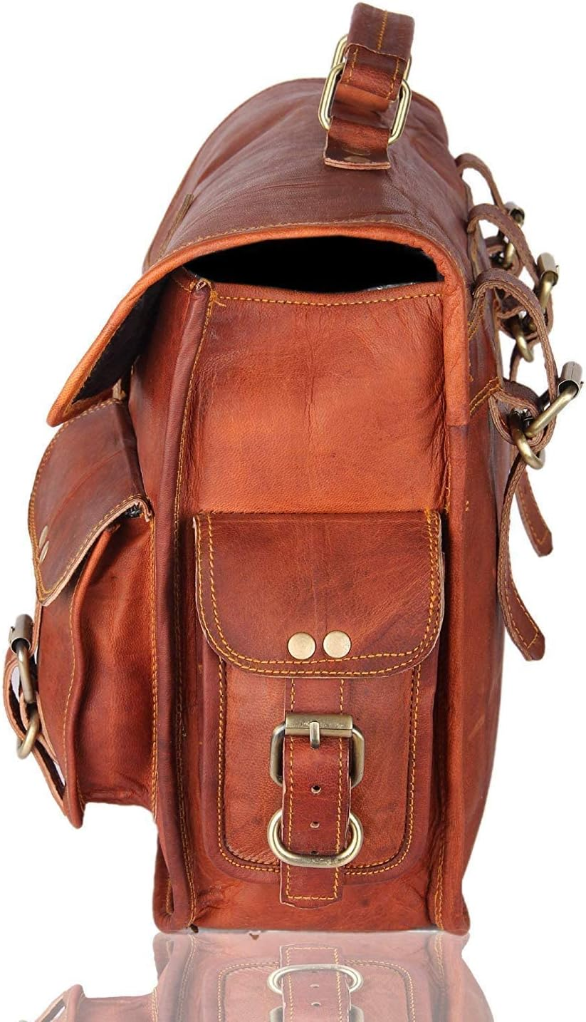 Saddle Bags Motorcycles Bike Powersports Accessories Road Bicycle 15 Inches Pair Leather Brown Scooter Panniers Saddlebags Water Rear Rack Bag for Tool Gear Pouch image number 2