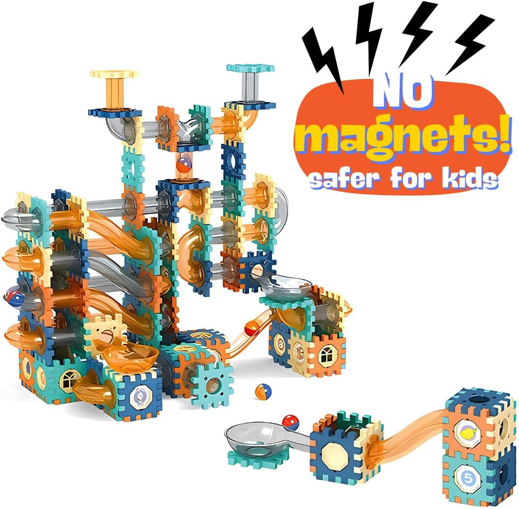 Onau. Toddler Toys: 286Pcs Ball Run Maze Adventure Non-Magnetic Set, Kids Toys for Developmental Play, Building & Construction Toys for Ages 3-12, 3D Montessori Blocks with 16 Marbles, STEM Learning
