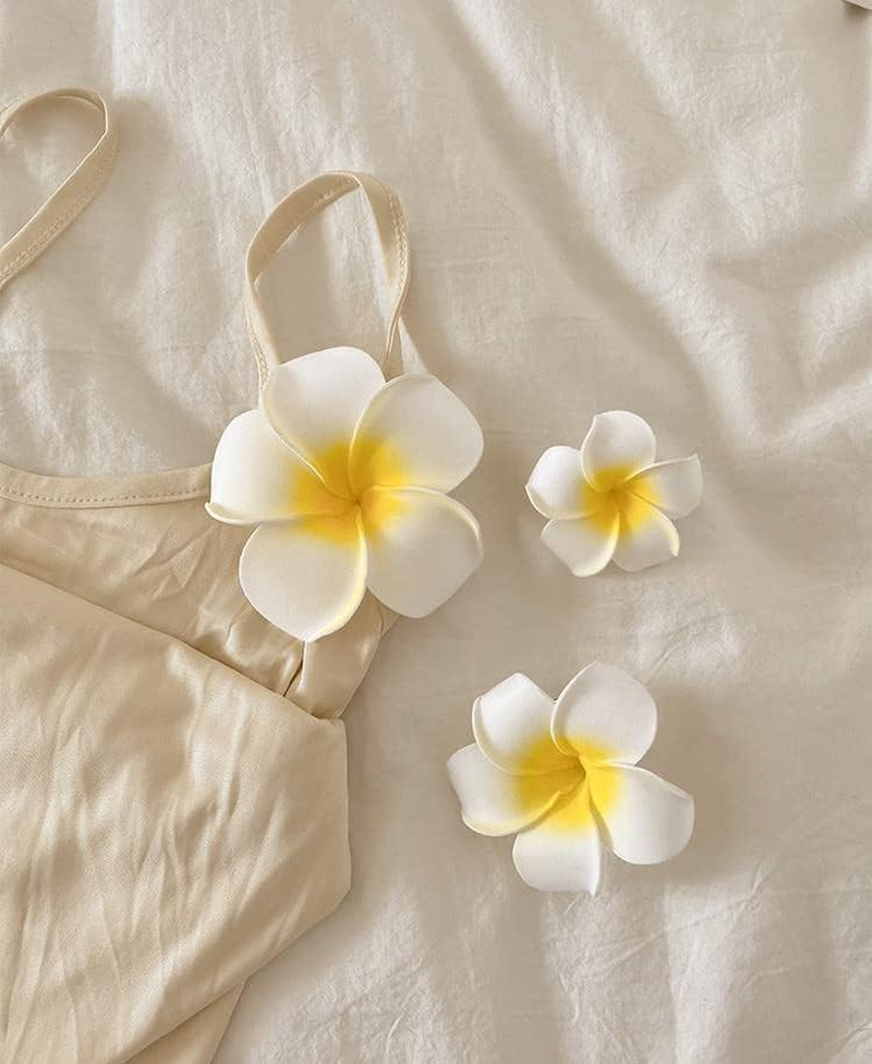 Pack of 6 Yellow Hawaii Plumeria Hair Clips Boho Foam Flower Alligator Hair Pin Hibiscus Hair Clip for Beach Party Wedding Cosplay Handmade Accessories image number 6