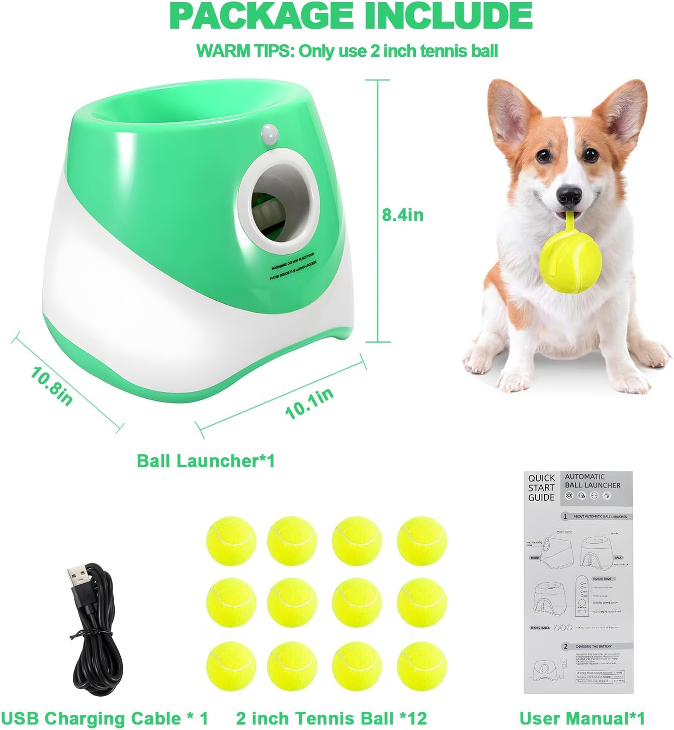 Dog Ball Thrower Launcher, Automatic Ball Launcher with 12 Mini Tennis Balls, 3 Adjustable Distance Settings, Interactive Dog Toys Tennis Ball Launcher for Indoor and Outdoor image number 3