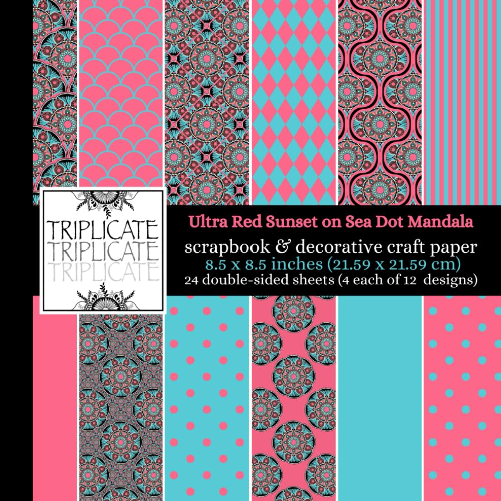 Ultra Red Sunset on Sea Dot Mandala Scrapbook and Decorative Craft Paper: 24 Double-Sided Matte Sheets of 8.5 X 8.5 Inch 60Lb (90Gsm) Cardstock Featuring 12 Background Designs (4 of Each Design)