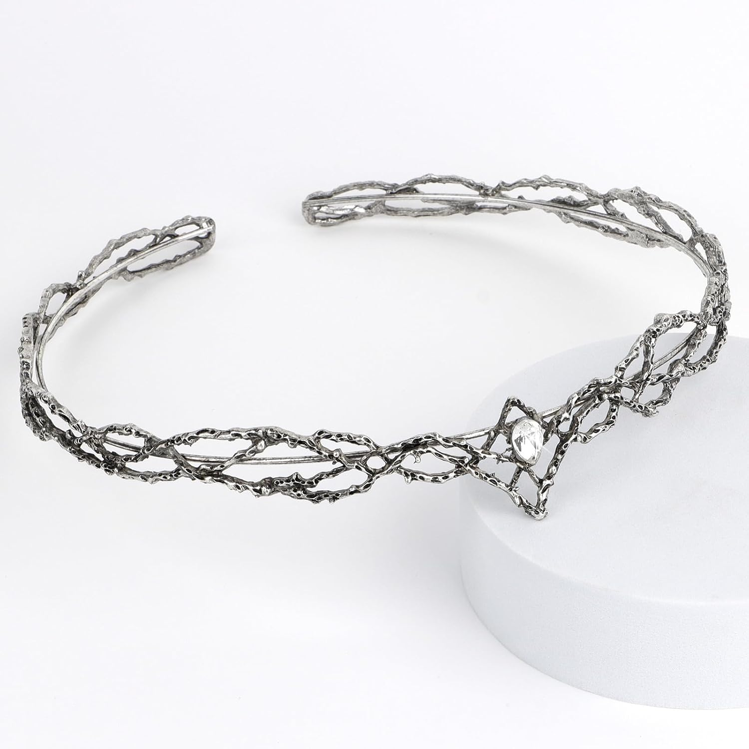 ANBALA Rhinestone Fairy Crown for Women Crystal Elf Crown Circlet Costume Headwear for Men Renaissance Headpiece for Birthday Party Cosplay Halloween - Silver-2 image number 4