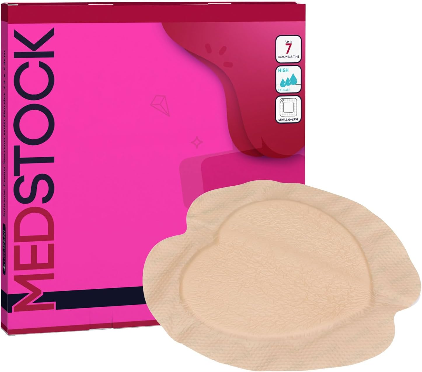 MEDSTOCK Silicone Foam Sacrum Dressing with Border, 18CM X 18CM, 5 Count, Sacral Wound Care Dressing, 5 Layer Shield, Cushioned, Conforms to Delicate Sacral Area, Easy Removal and Reapplication image number 1