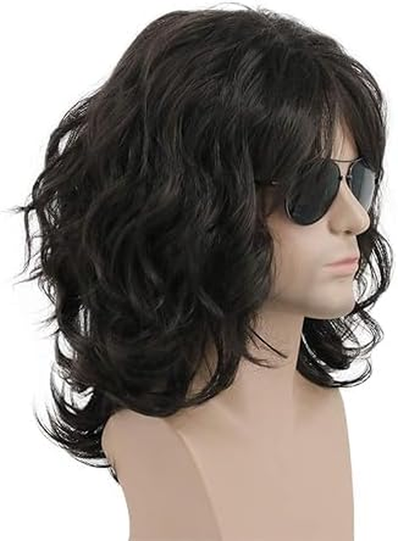 California 70S 80S Rocker Wig Men Women Long Curly Dark Brown Halloween Costume Anime Wig,1Piece