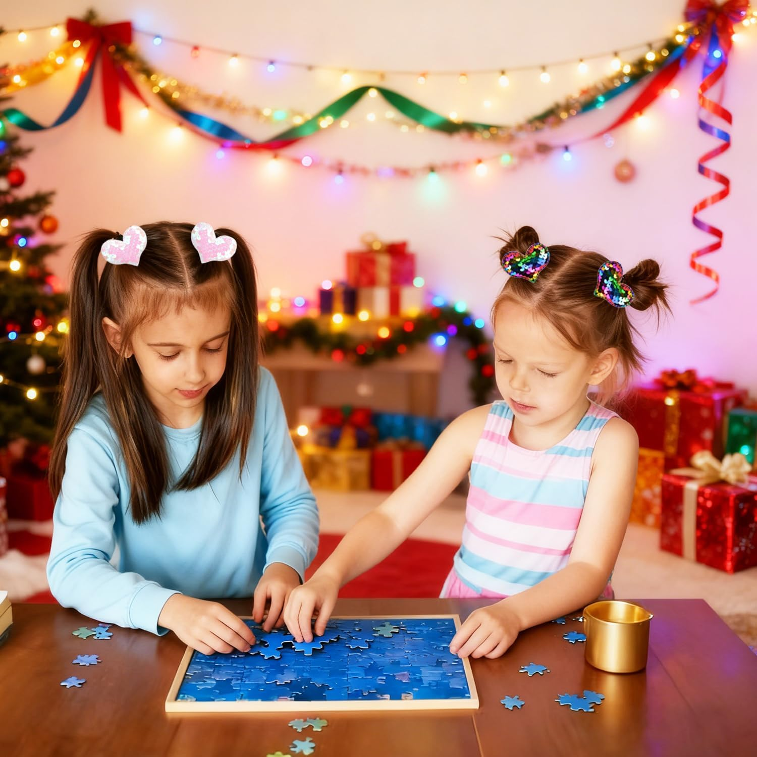 20 Pcs/10 Pairs Glitter Hair Ties for Girls, Sequin Heart Star Crown Baby Girls Hair Scrunchies Elastics Rubber Bands Hair Ropes Ponytail Holders Hair Accessories for Infants Toddlers Kids Teens Women