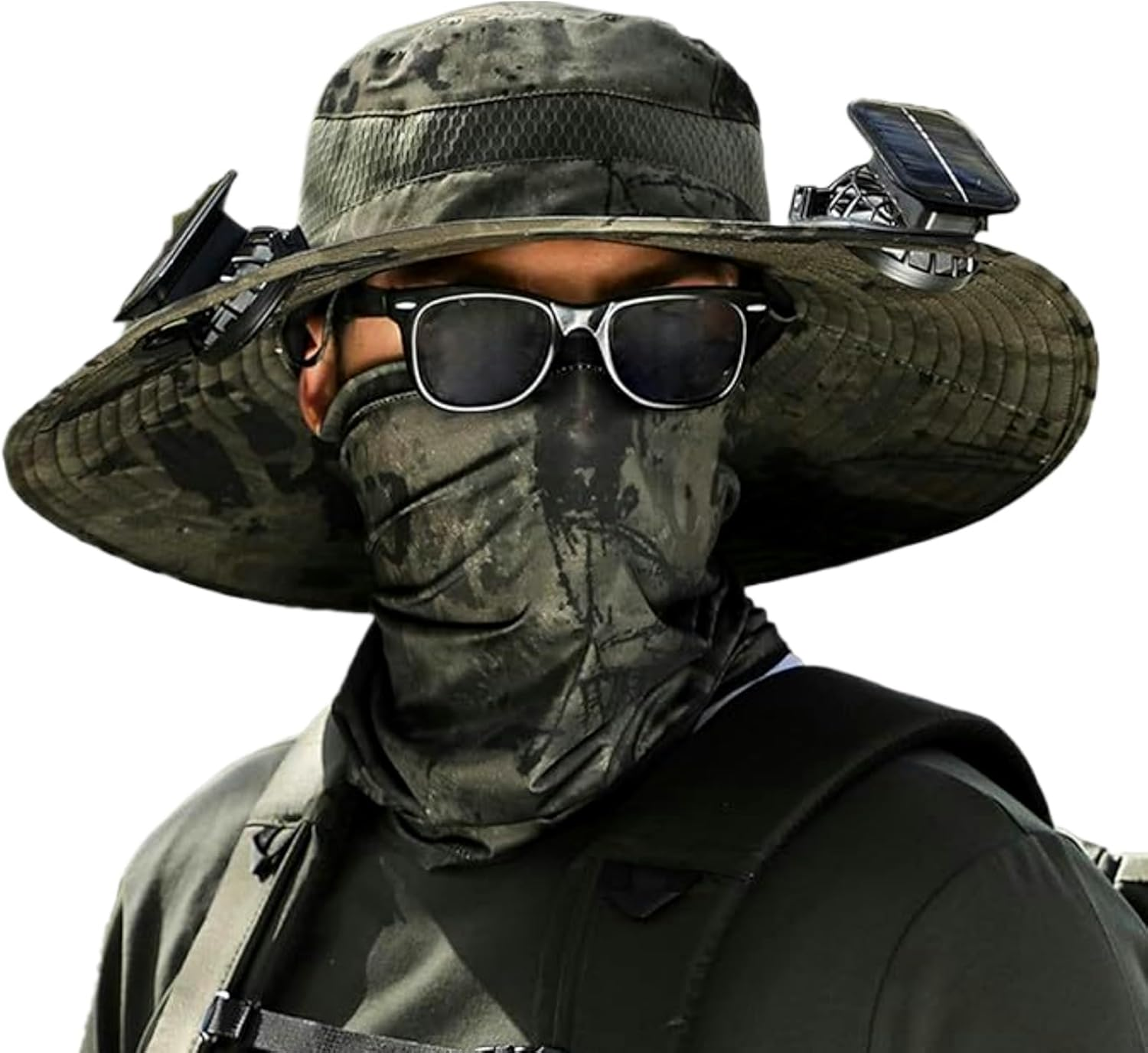 Solar Fan Hat, Outdoor Wide Brim Sun Hat with Dual Cooling Fans UPF50+ Sun Protection 3-Speed Adjustable Airflow, Solar & USB Charging for Fishing, Camping