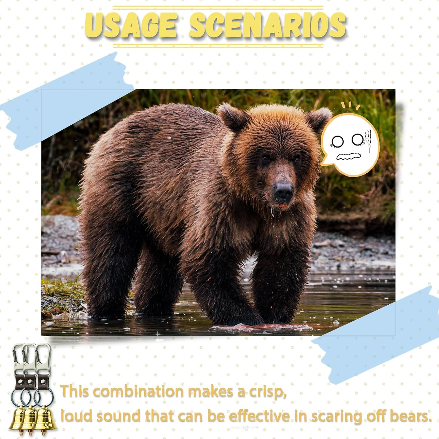 3 Pcs 1.5 Inch Emergency Bear Bell with Whistle Set for Hikers, 3 in 1 Bear Whistle Hiking Bells for Bears Outdoor Camping Bear Protection Products for Survival Fishing Cycling Climbing Self Defense Gear. image number 3