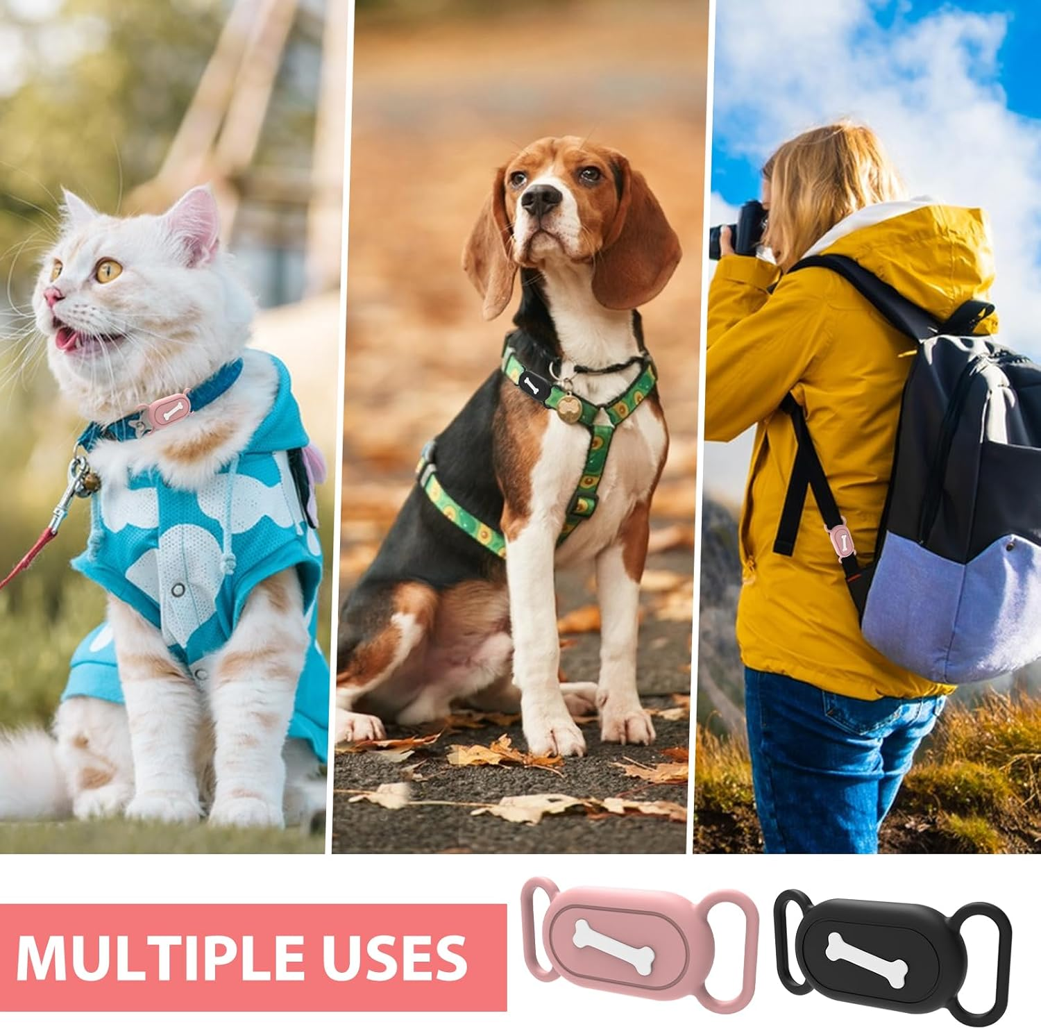 2 X Cat GPS Tracker Collar Compatible with Samsung Galaxy Smarttag 2, GPS Cat Collar Smart Tag 2 Case, Dog Tag Silicone Smart Tag 2 Case, Waterproof, for Children, Dogs, Cats (Bone Style) image number 5