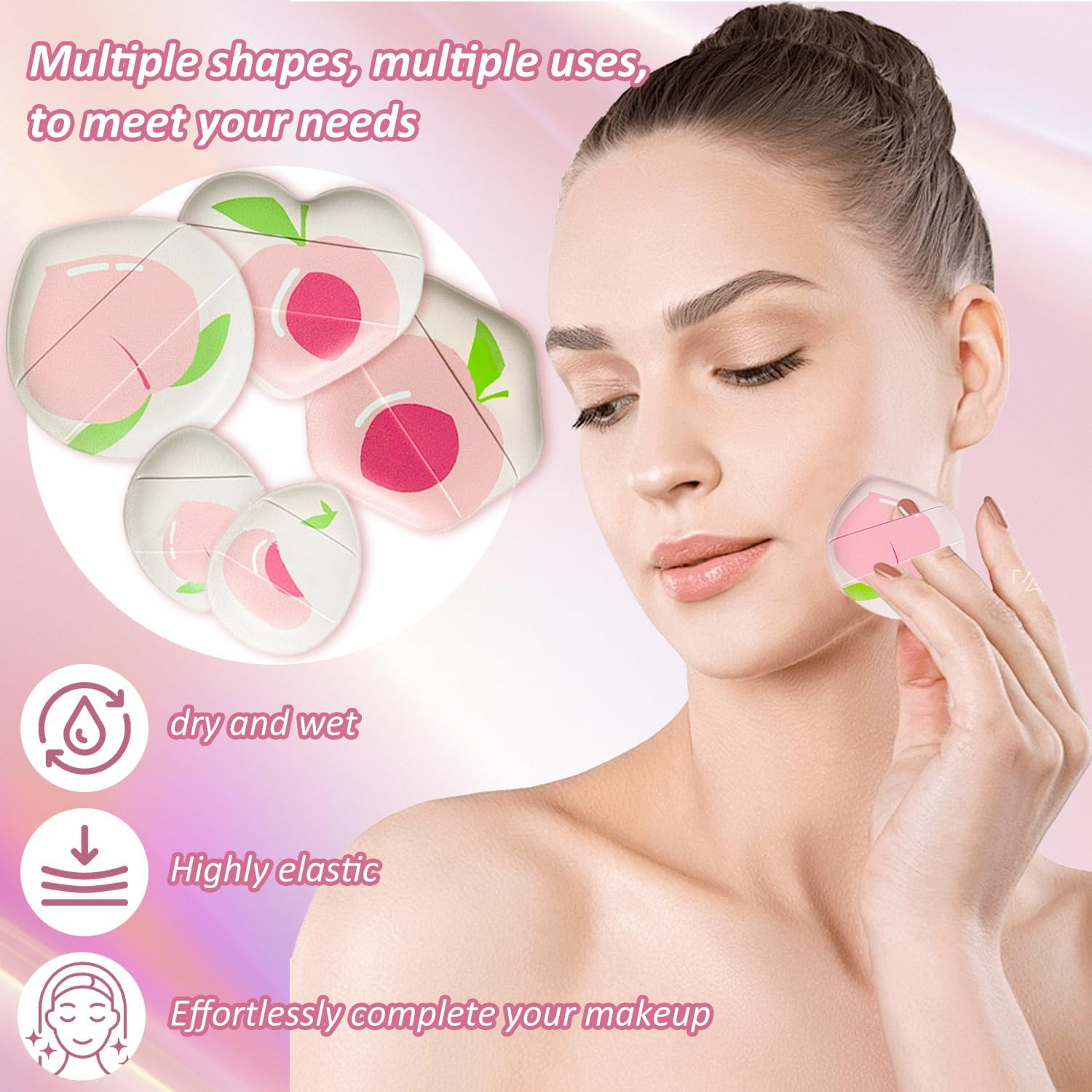 EKIND Powder Puffs Makeup Sponges for Cushion Foundation Dry Wet Use Portable, Suitable for Face Mixed Shape Applicator (8 Pcs Peach Patterncs) ﻿