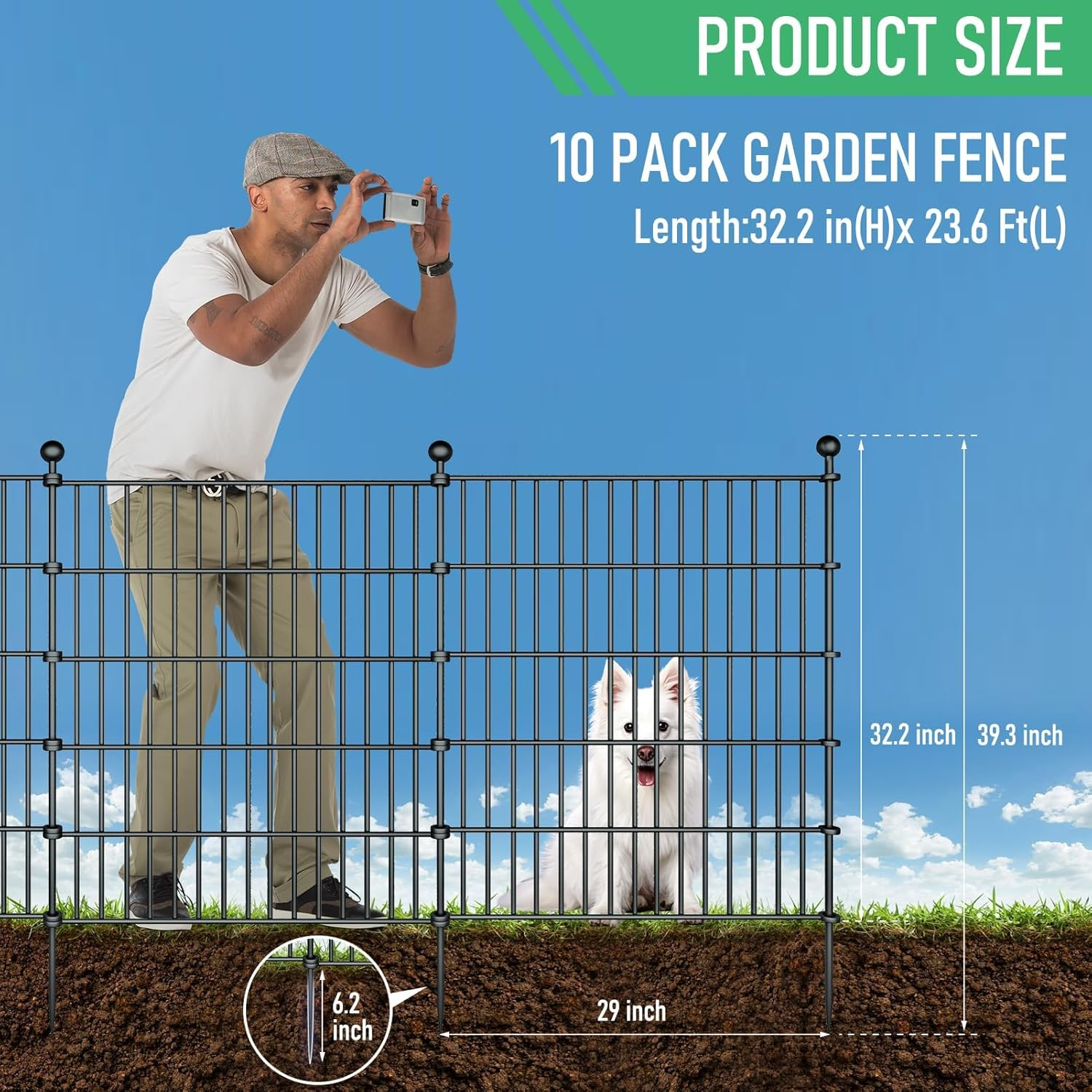 Black Decorative Garden Fence, 74 * 81Cm Rustproof Metal No Dig Animal Barrier, Arched Flower Border Panel Fencing Stakes with Gate for Dog Rabbit Yard Patio Outdoor Decor, 10Pack image number 3