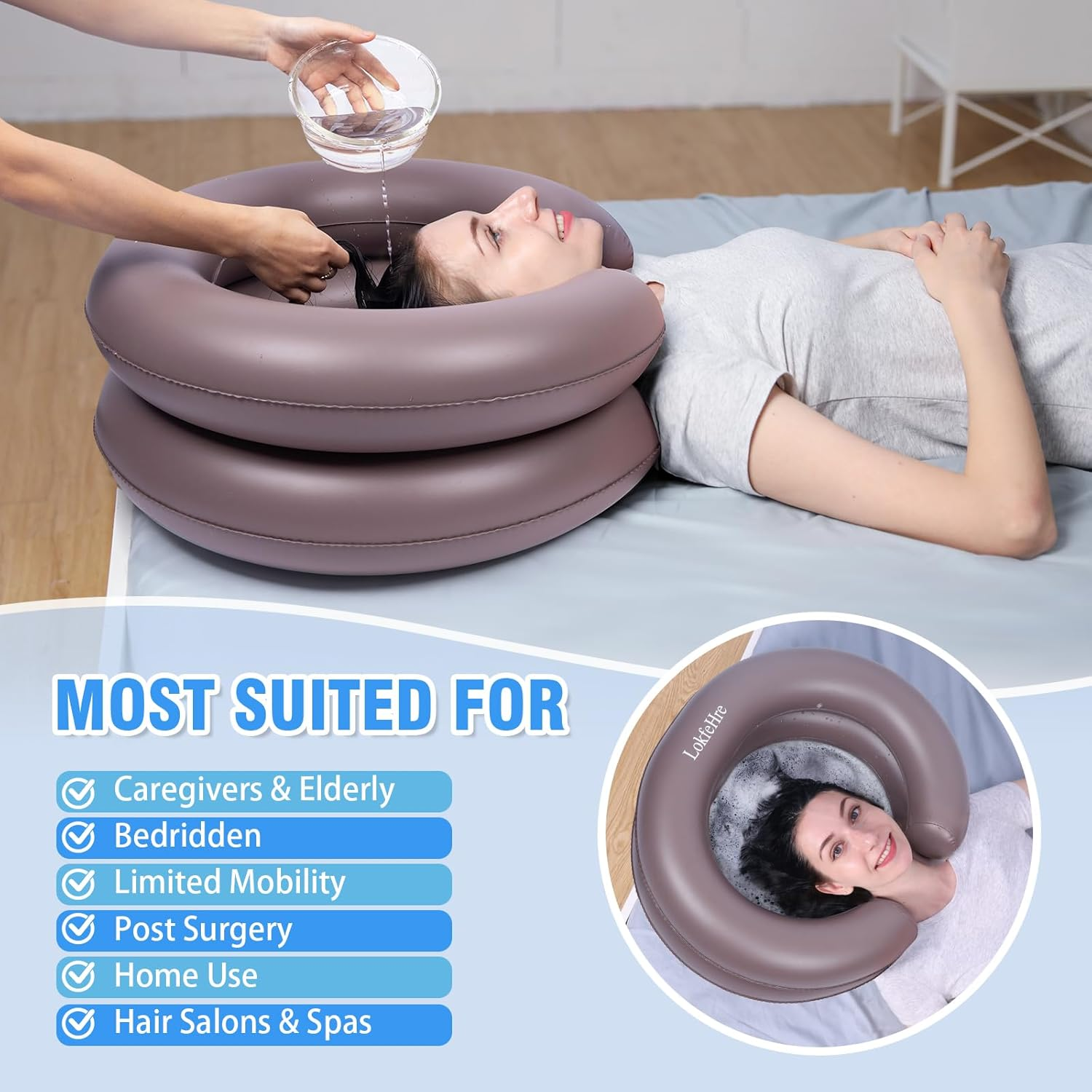 Large Portable Inflatable Hair Washing Basin for Bedridden - Wash Hair in Bed with Inflatable Shampoo Bowl.Hair Washing Basin for Elderly,Disabled,Injured,Ideal Inflatable Sink for Locs Detox - Purple image number 2