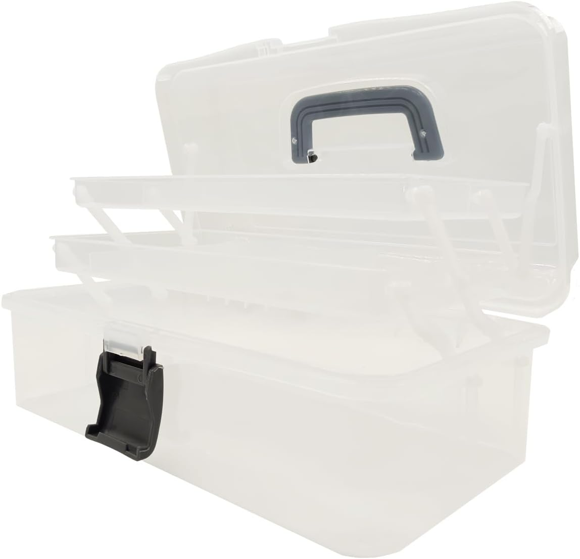 Portable Empty Small Home & Work First Aid Box with an Internal 4 Grid Tray, Handled Household Medicine Storage Box, Multipurpose Plastic Storage Box (White)