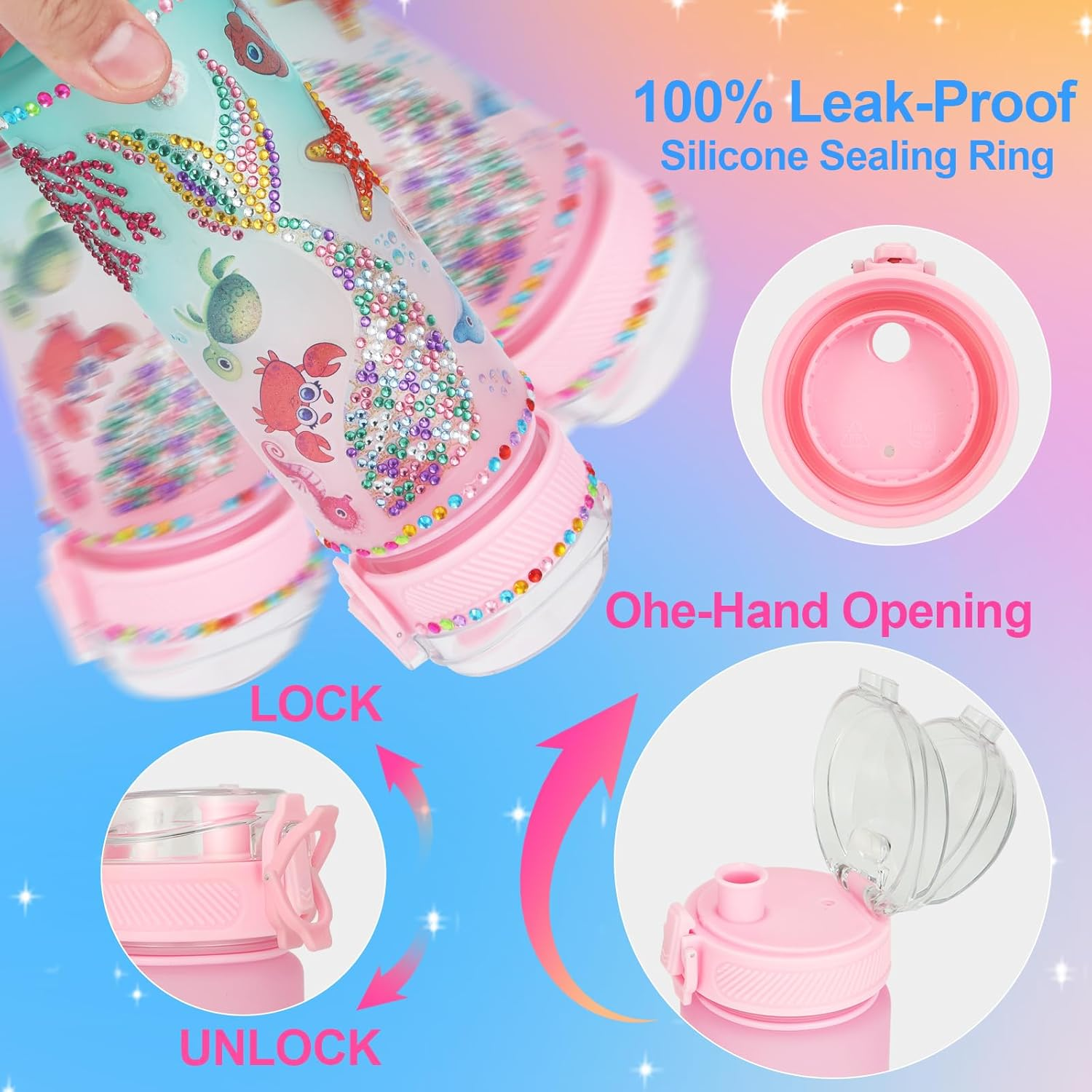 Decorate Your Own Water Bottle Kits for Girls - Gem Diamond Painting Arts and Crafts Toys Gifts for 4+ Year Old Girls Kids Birthday (Multicolor Mermaid) image number 3