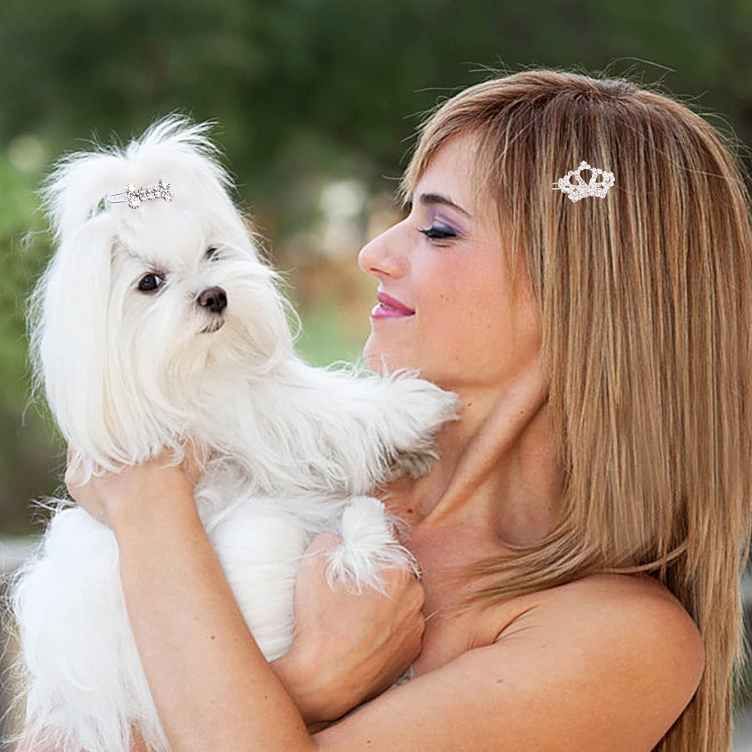 PET SHOW Dog Tiara Crown Hair Clips Bows for Small Dogs Costume Crystal Rhinestone Girls Puppies Barrette Grooming Hair Accessories image number 5