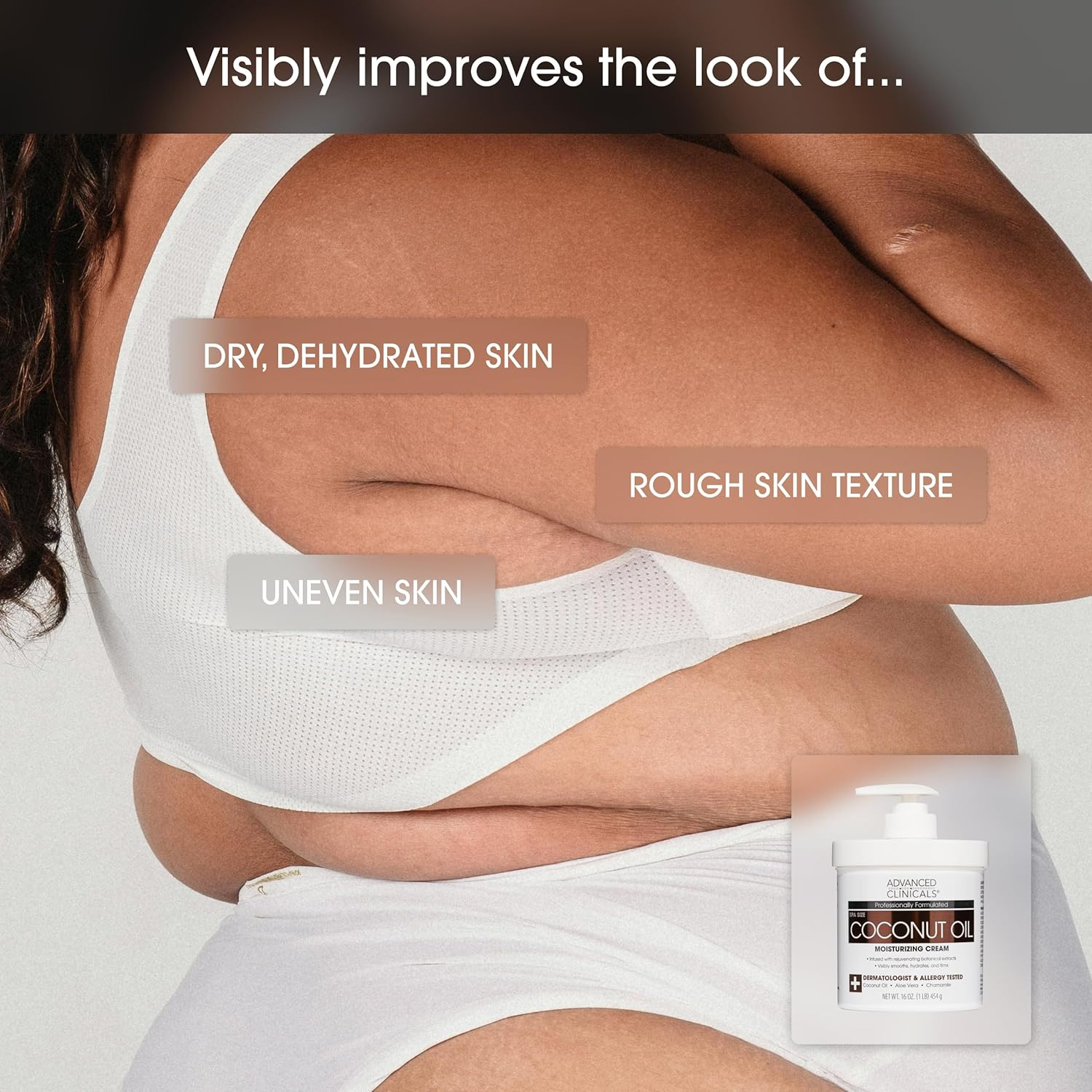 Advanced Clinicals Coconut Oil Cream. Spa Size 454G Moisturizing Cream. Coconut Oil for Face, Hands, Hair. (16 Oz) image number 2