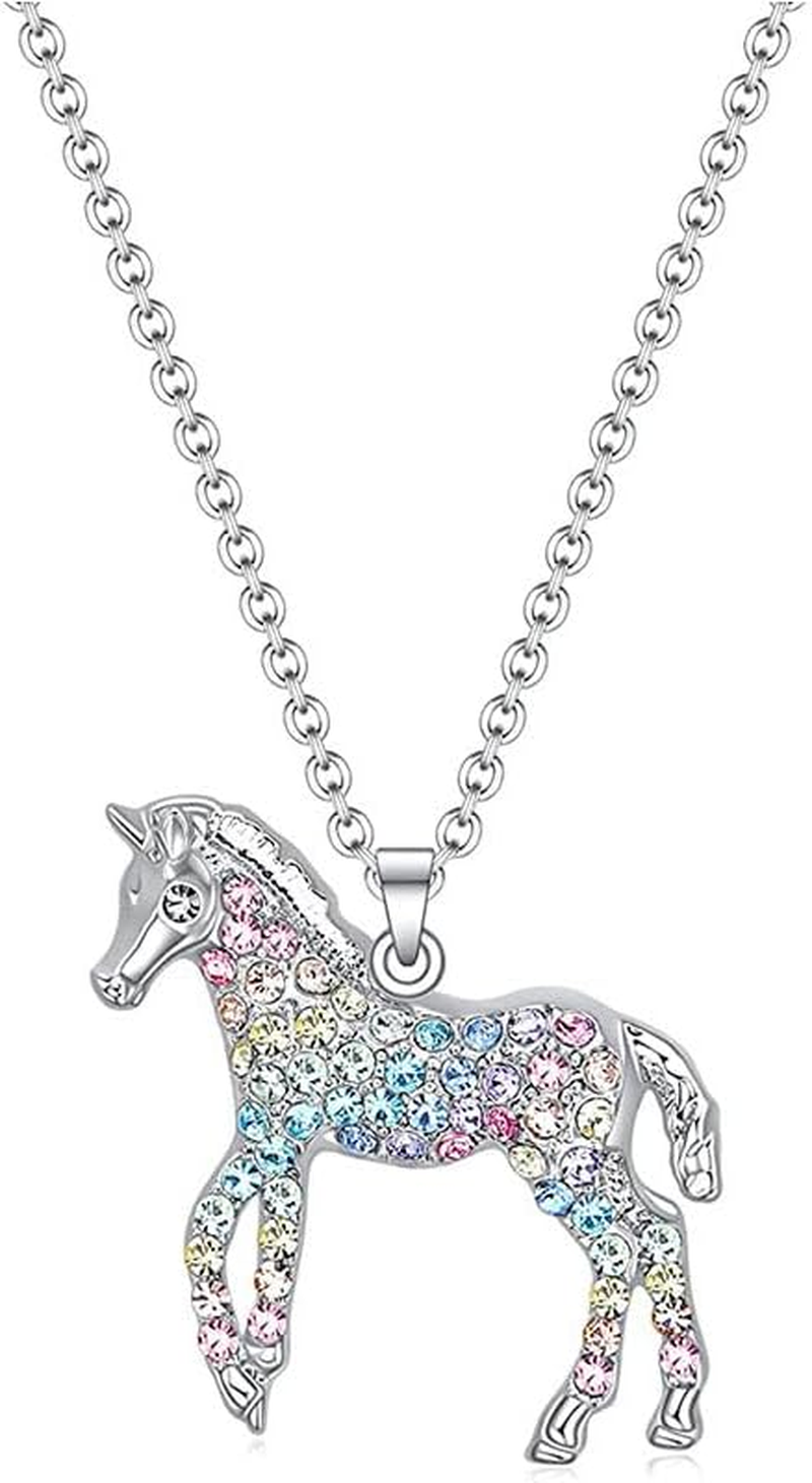 Horse Rainbow Necklace Gifts for Girls Women Rainbow Horses Necklace Horse Necklaces for Teen Girls Horse Pendant Necklace for Daughter Niece Horse Lover Gift image number 1