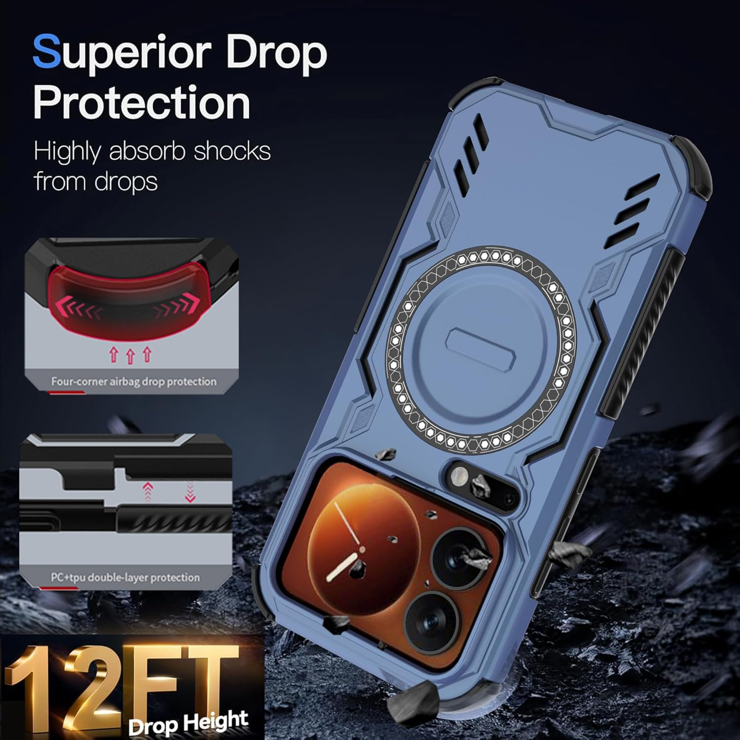 ESHUYI Magnetic Case for Xiaomi 17 Pro, Magsafe Compatible, Shockproof Hard Case with Air Cushion Corners, Heat Dissipation, TPU+PC Hybrid Mobile Phone Case, Blue