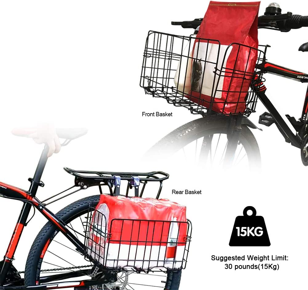 Wiel Bike Basket with Black Liner Rainproof Cover, Folding Steel Bicycle Basket Easy Install to Front Handlebar or Rear Rack, Heavy-Duty Metal Wire Bearing 33 Lbs for Commuter Grocery Shopping Picnic image number 3