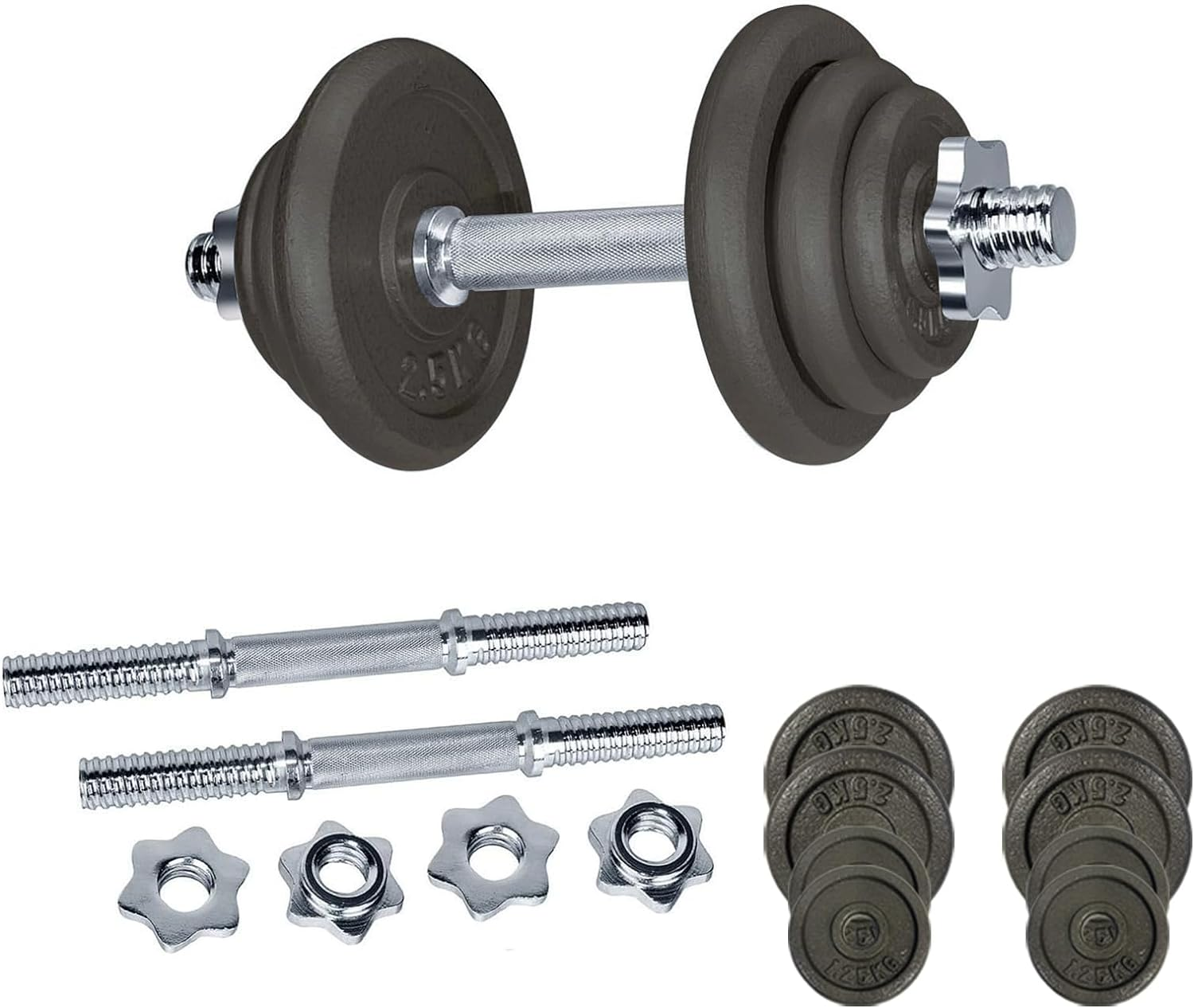 HCE Adjustable Dumbbells Set,20Kg - 50Kg Standard Steel Bars Pair with Cast-Iron Hammertone Weight Plates Set Home Gym Equipment for Body Building Weightlifting