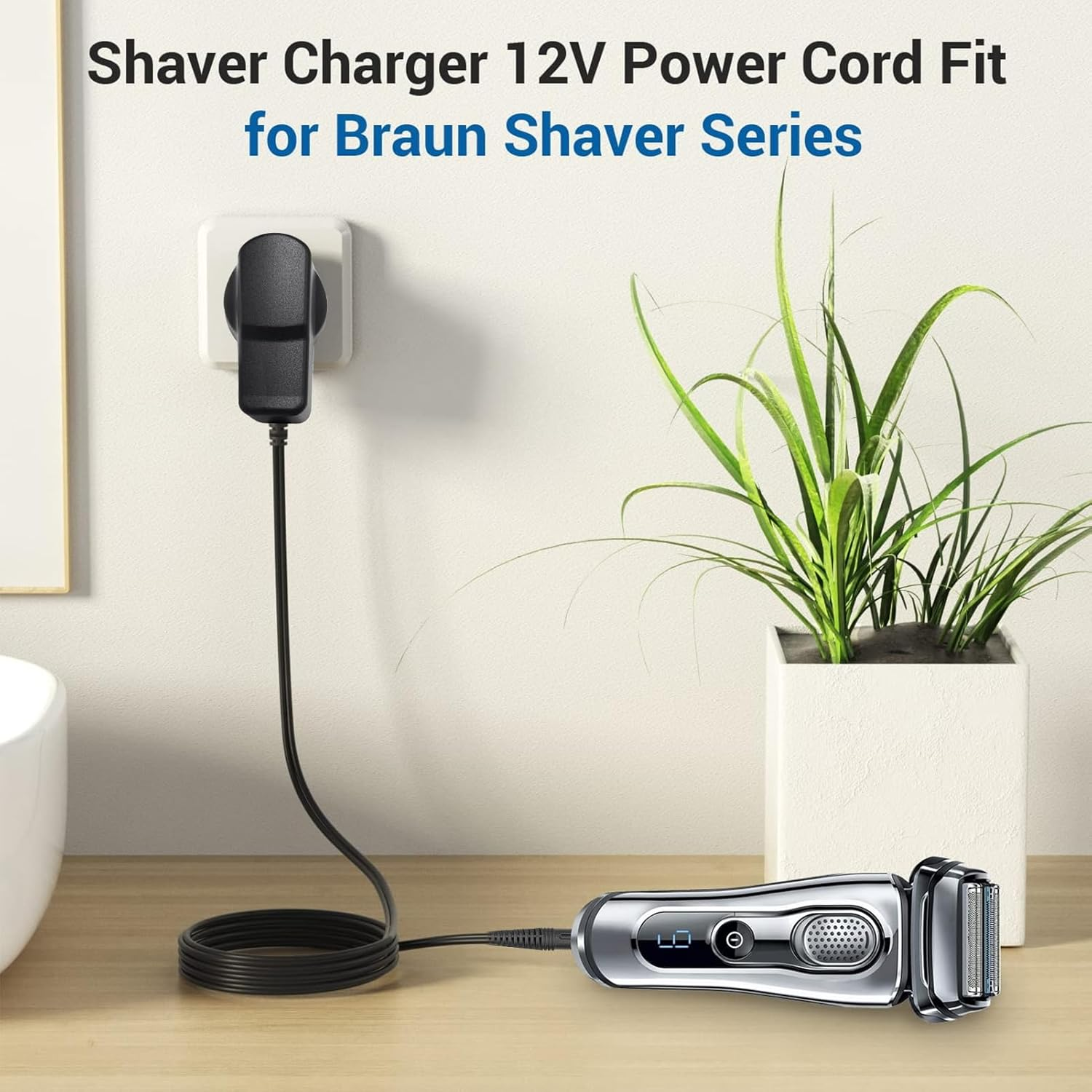 Shaver Charger Cable for Braun Charger Compatible with Braun Series 9 Pro, Braun Series 7, 5, 3, 1, 12V 0.4A AC Power Supply Adapter for Braun Razor 3040S 340S 310S 370 720 760Cc 790Cc 720S-4 7865Cc image number 2