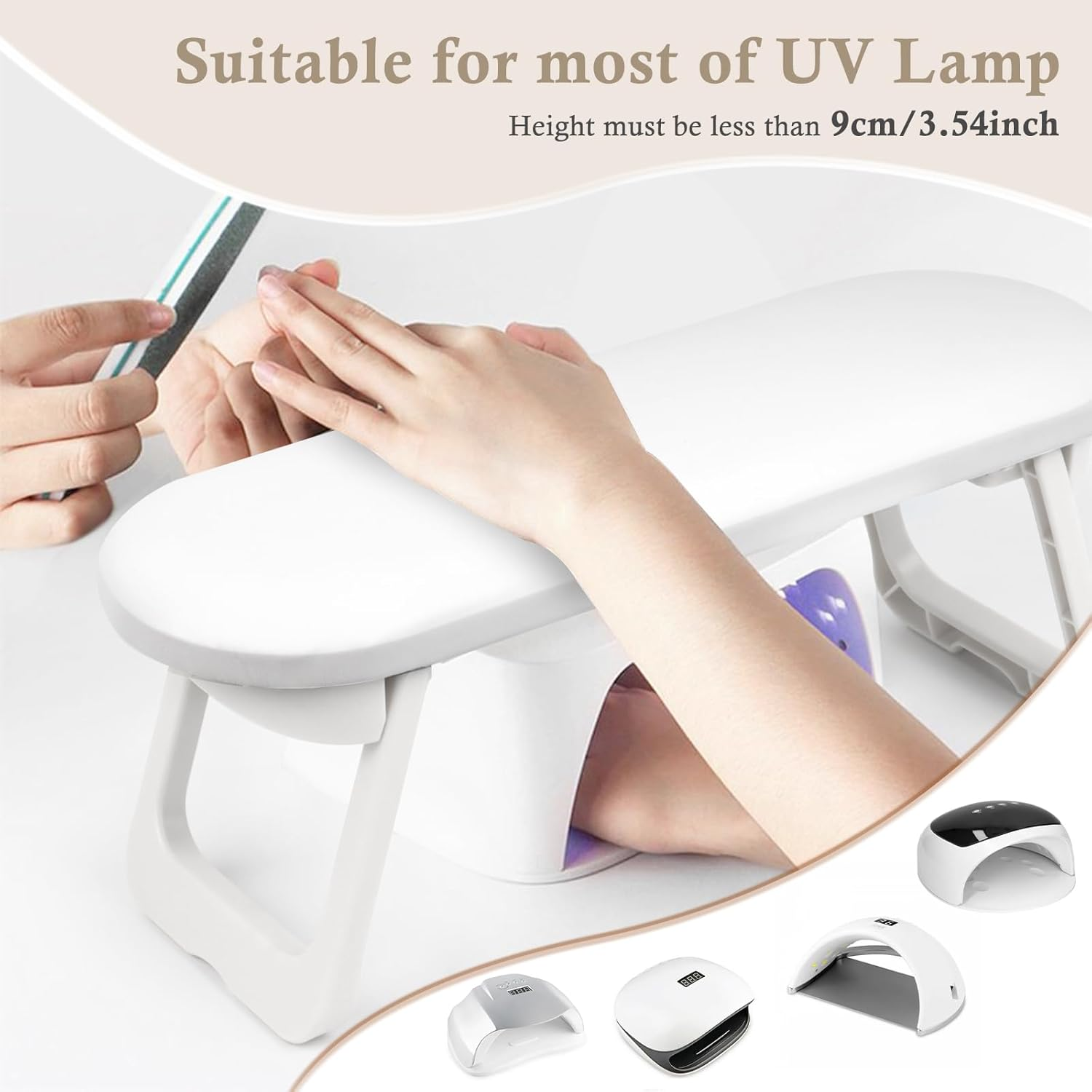 NVIYAM Nail Arm Rest Hand Cushion, Nail Cushion, Non-Slip PU Leather Hand Rest, Non-Slip Manicure Hand Cushion, Foldable Nail Armrest Cushion for Beauty Salons Home Manicure - White image number 3