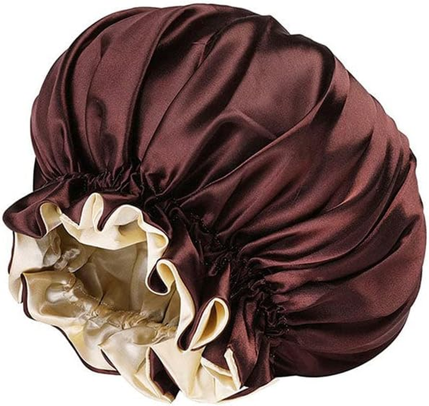 AIMALL Women'S Sleep Cap Elastic Satin Bonnet Wide Band Curly Hair Pure Sleeping Hat - Elastic Wide Band, Comfortable for Curly Hair, Dual-Color, Breathable Night Hat for Hair Care