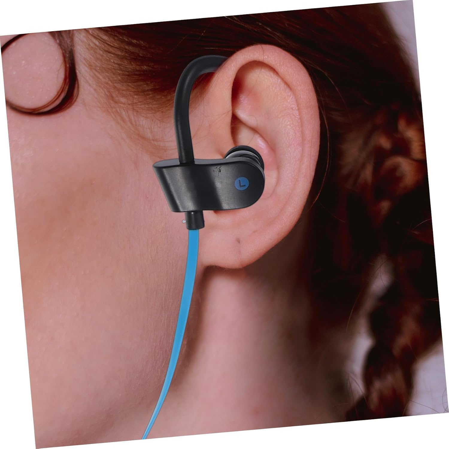 QUMIIRITY Wired Stereo Ear Hook Earphones with Microphone Comfortable Sports Headset with Speaker for Phone Compatibility Black image number 2