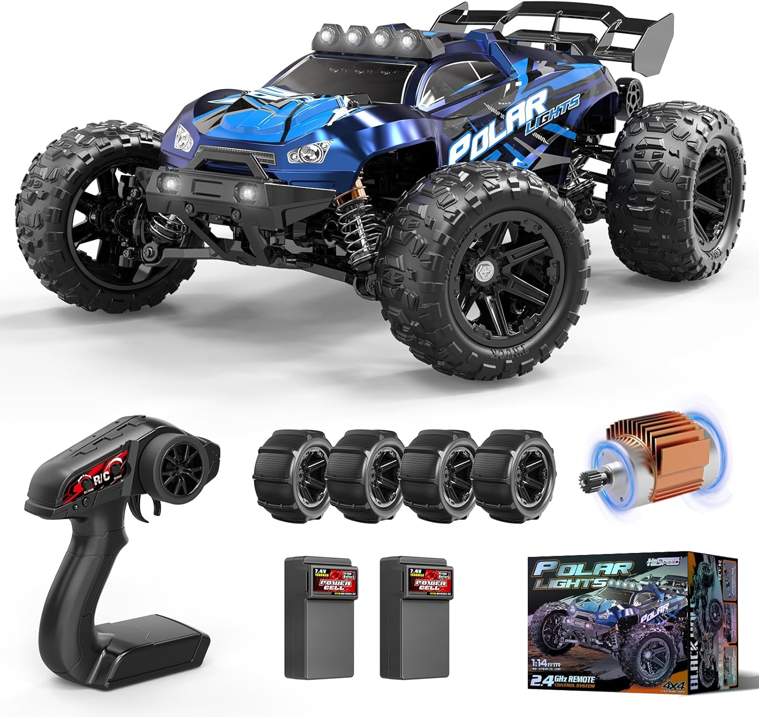 Rc Cars 1:14 All Terrain RC Car for Adults & Boys, 4WD Off-Road RC Truck High Speed Fast 40+ KPH, 4X4 Waterproof Remote Control Car with 2 Rechargeable 1300 Mah Batteries image number 6