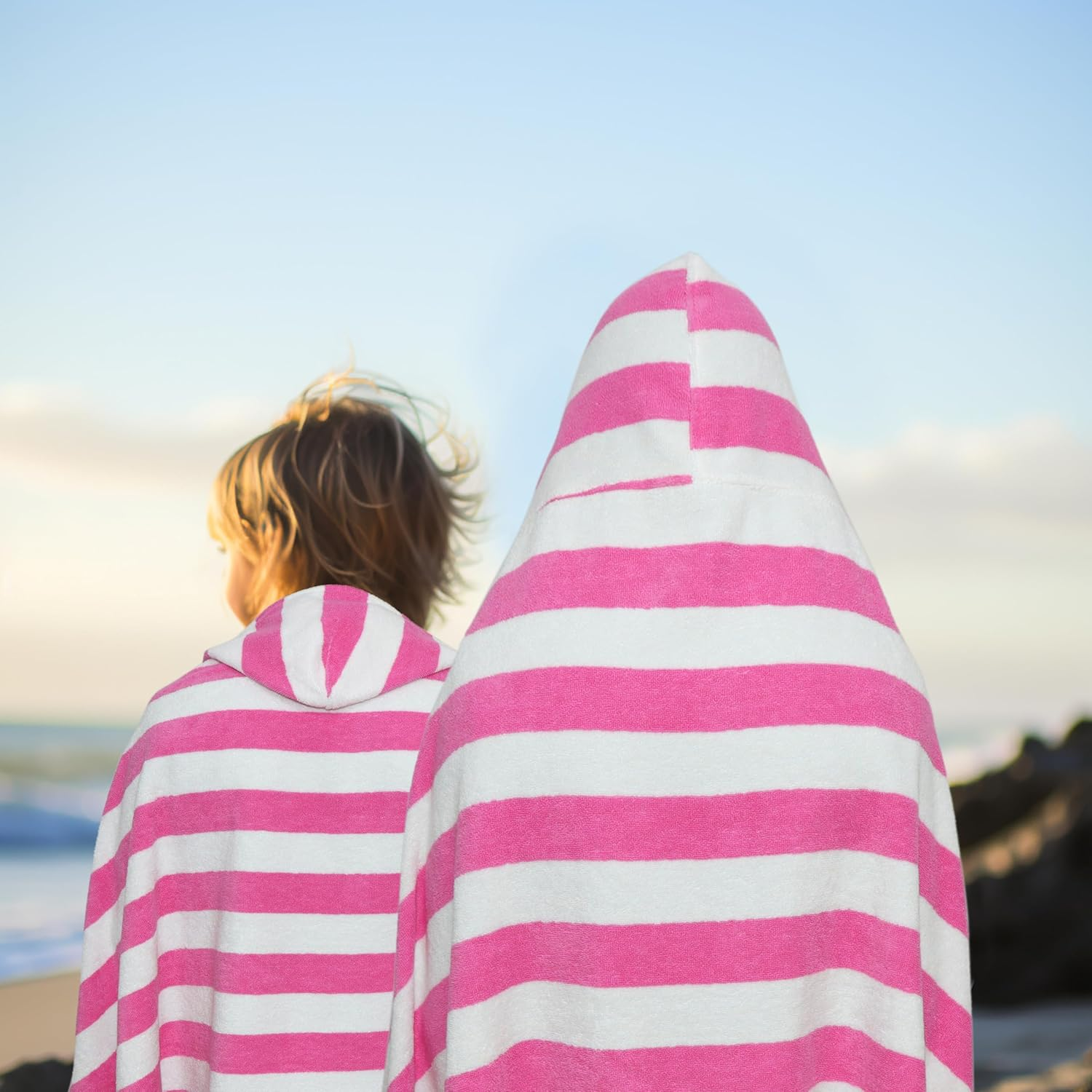 Original Kids Hooded Bath Towel Wrap - 100% Cotton Terry Large Oversized Hooded Kids Towel - Toddler Shower Pool Beach Towel - Soft Plush Absorbent Quick Dry Easy Care Gift -30X60- Cabana Stripe Pink image number 7