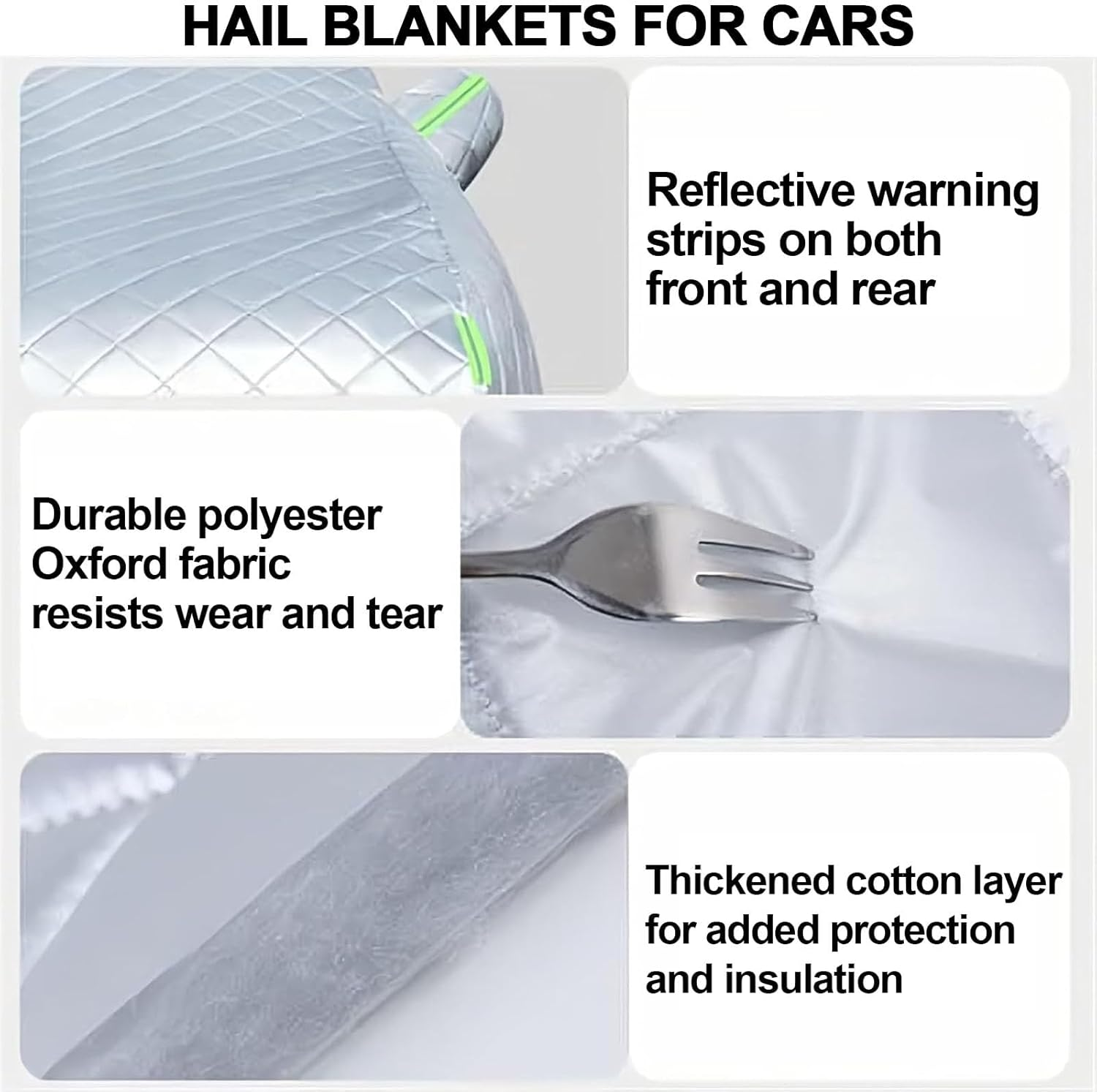 Premium All-Weather Hail Protection Car Cover, Heavy Duty 190T Silver-Plated Fabric, Quilted 5-Layer Design with Reflective Strips, Multiple Sizes for Sedan, SUV, Hatchback (Black, S) image number 4