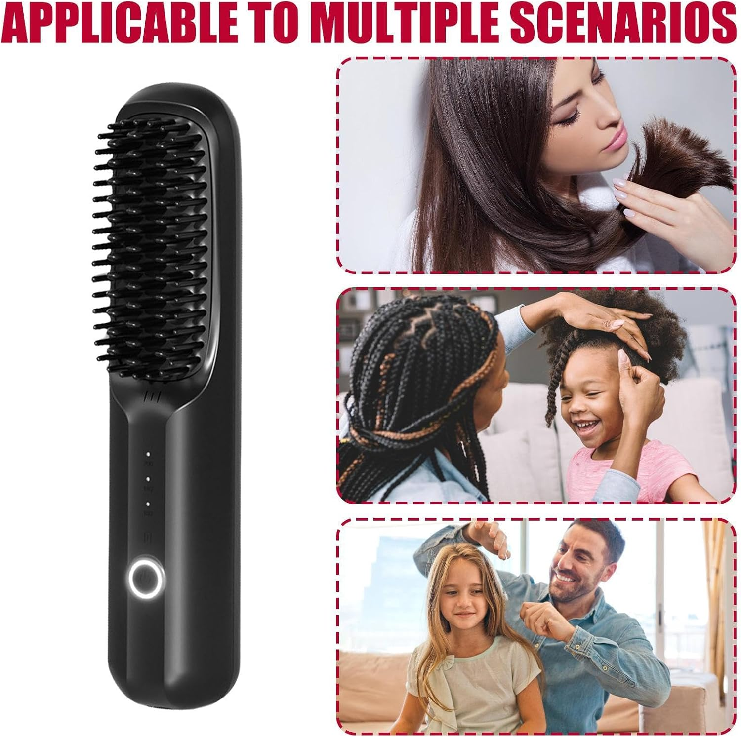 Cordless Hair Straightener, Rechargeable Straightening Brush, Portable Straightening Brush for Travel, Wireless Hot Comb with 3 Temp Settings, Negative Ionic, Fast Heating Hair Styling image number 2