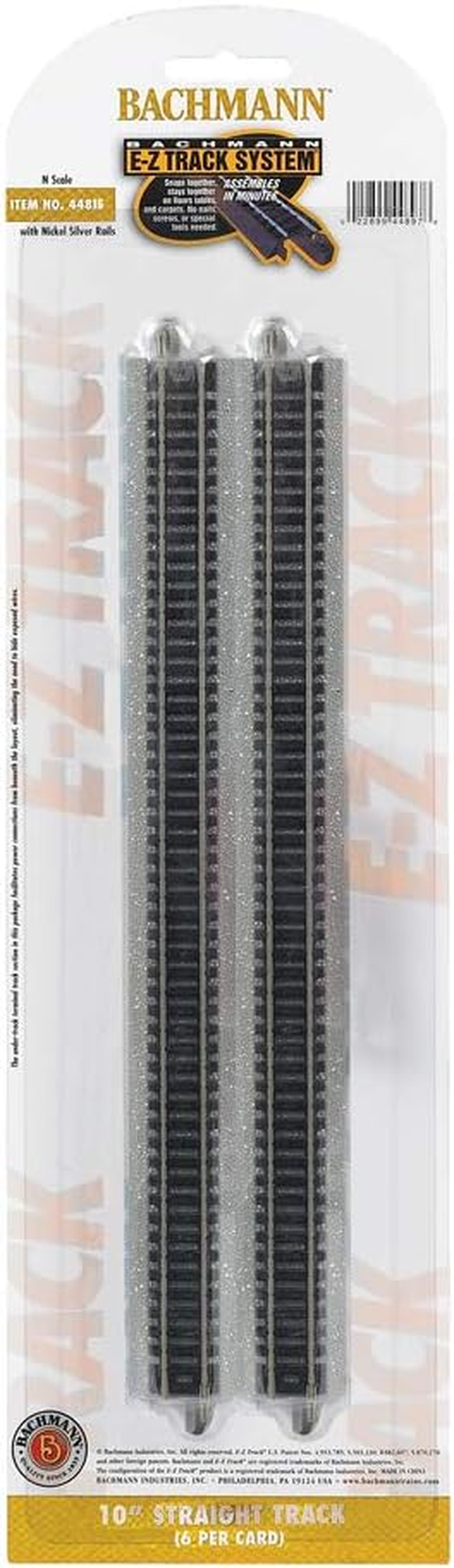 Bachmann Trains Snap Fit E-Z Track&reg; 10" Straight Track (6/Card) Nickel Silver Rails Gray Roadbed &Acirc;&euro;&ldquo; N Scale image number 2