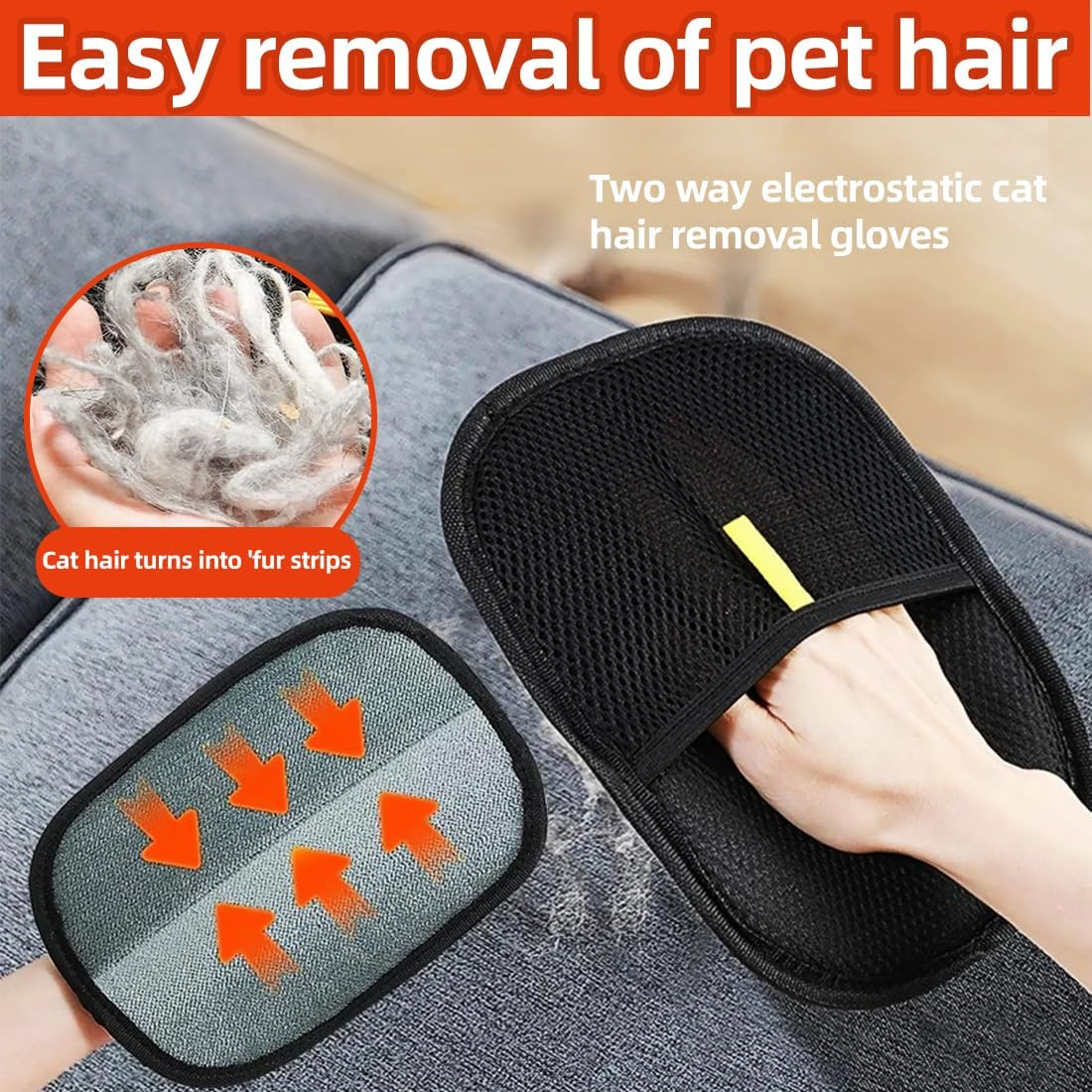 1 X Fur Magnet, Cat Hair Remover Clothing, Pet Hair Remover Glove, Double-Sided Fur Gloves, Remover Cat Glove Hair Removal Glove, Double-Sided Fur Gloves image number 4