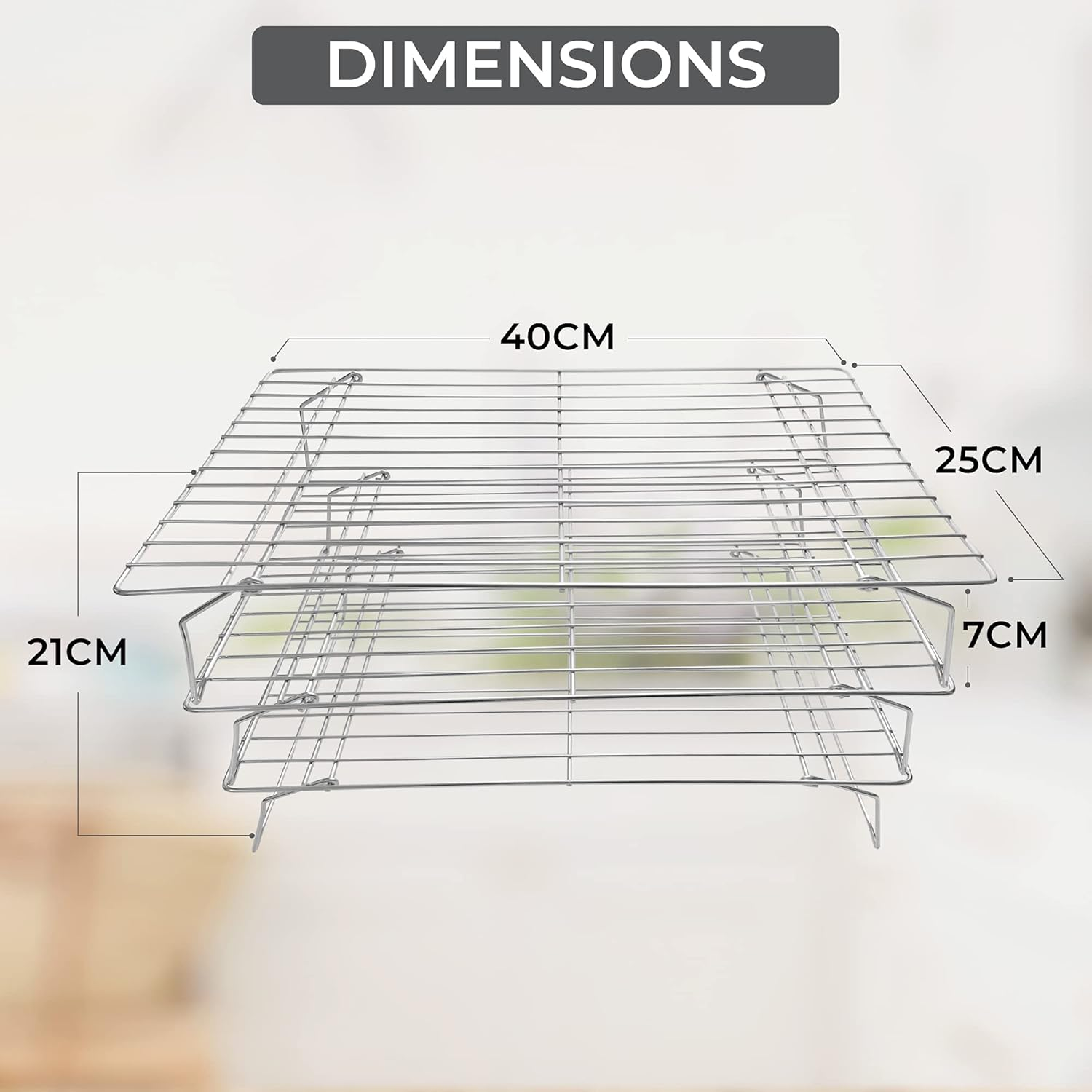 3-Tier 100% 304- Stainless Steel Cooling and Baking Racks, Oven Safe and Dishwasher Safe |Bonus Silicone Pastry Brush and Spatula image number 1