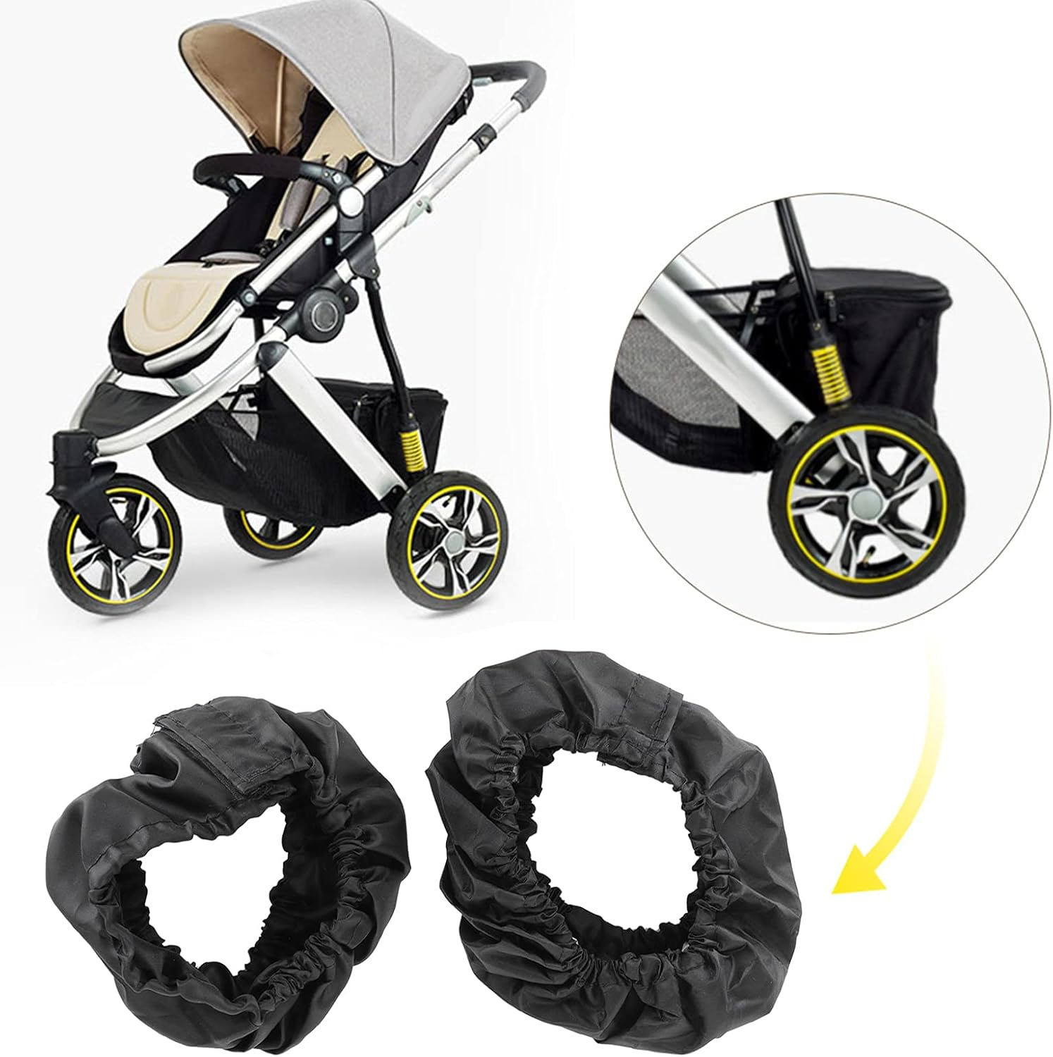 Tnfeeon Oxford Cloth Stroller Wheel Cover, Dustproof Tire Protector, Easy to Install for Strollers, Wheelchairs, Baby Pushchairs (Small Wheel Cover) image number 1