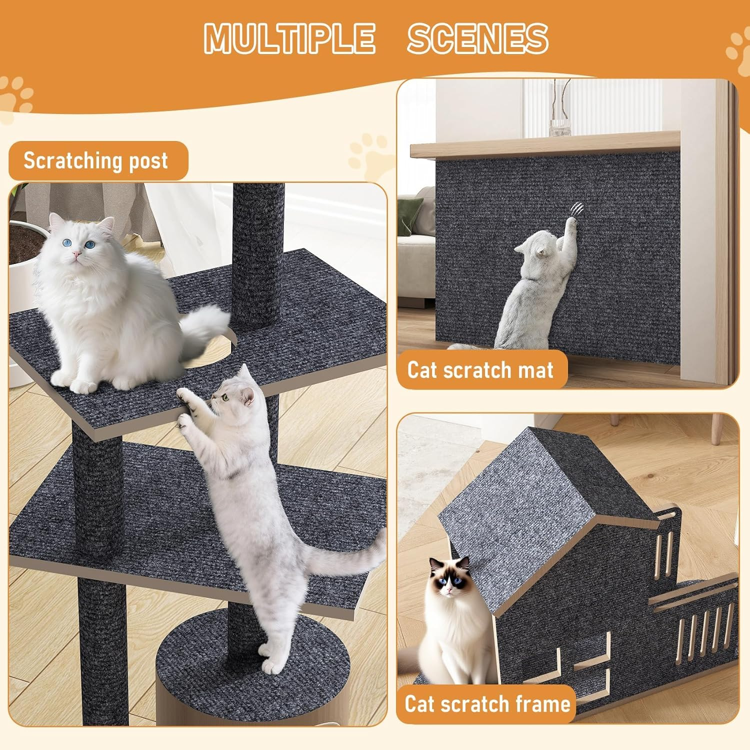 Rewallpaper Cat Scratch Mat Trimmable Sisal Textured Dark Grey Cat Carpet Scratching Post Self Adhesive Durable Claw Guard Pad for Sofa Chair Legs Desk Side Door Frame Furniture Protector 12In X 6.5Ft