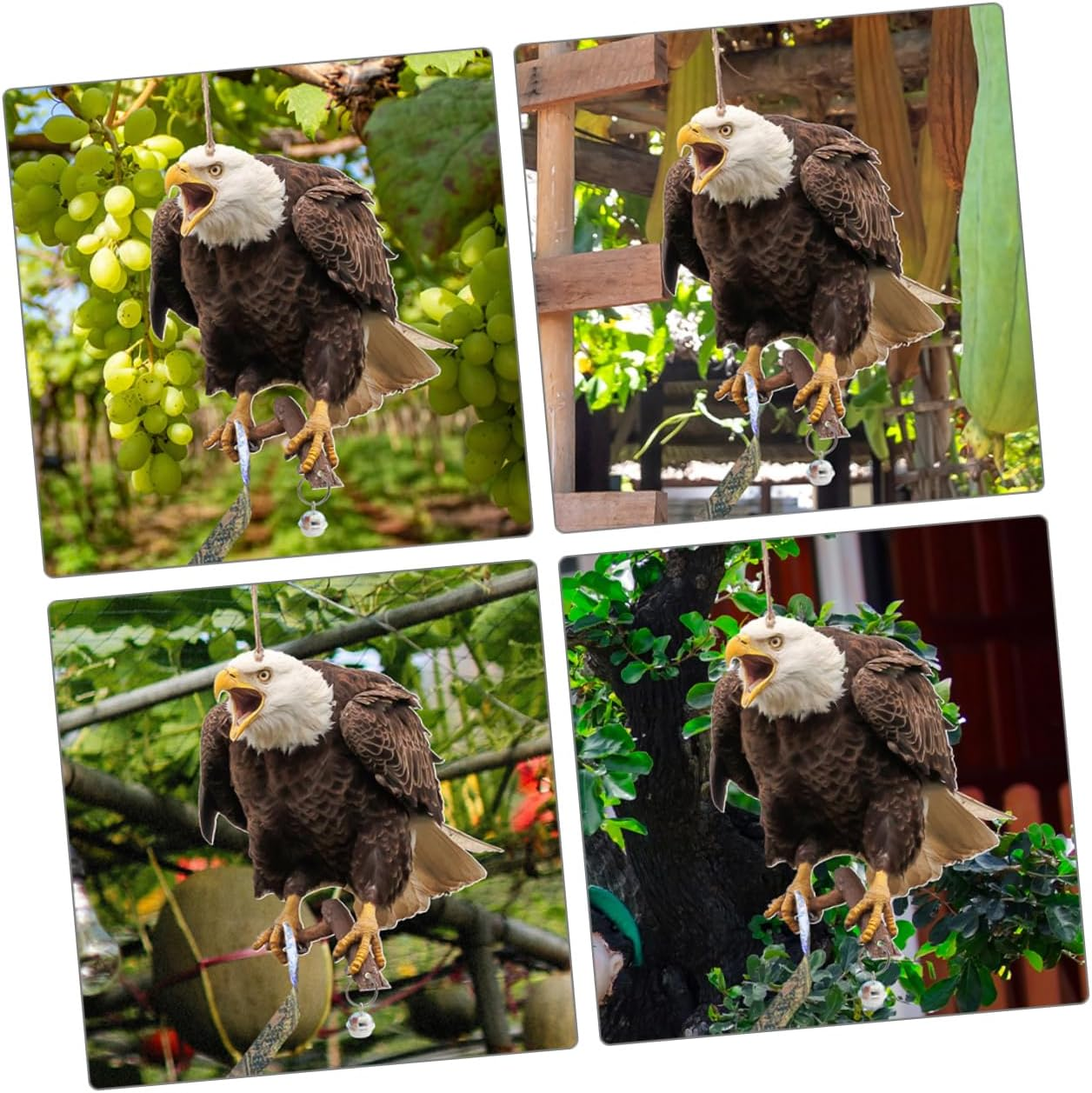 Outdoor Hanging Owl Ornament with Bell, Decorative Garden Owl Decoy for Tree, Bird Deterrent Wind Chime for Yard and Orchard Use image number 6