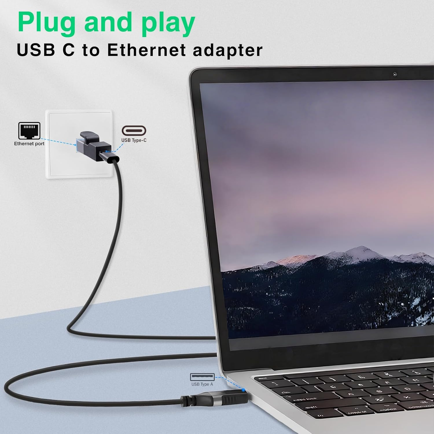 Duttek USB C to Ethernet Adapter, USB C to RJ45 Gigabit Adapter 1000Mbps, Type C Female to RJ45 Male Connector for Macbook Pro/Chromebook, Thunderbolt 3 Type C Network Dongle image number 3